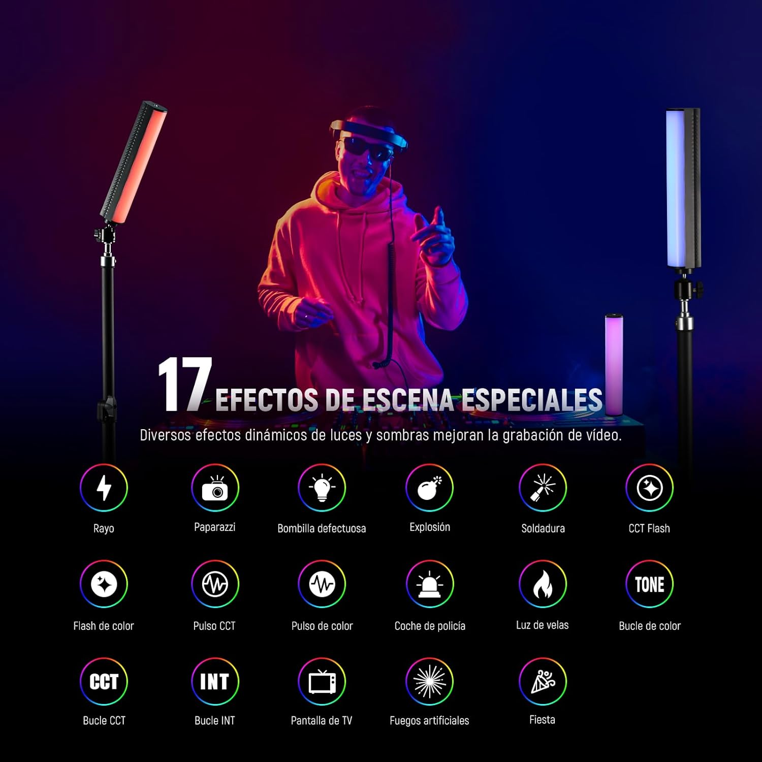 NEEWER RGB Light Wand with APP Control, Magnetic Handheld Photography Video Light Stick,2500K~8500K Dimmable CRI95+ Full Color LED Tube Bar with 2550Mah Battery, 17 Light Scenes for Vlog, TL21C image number 3
