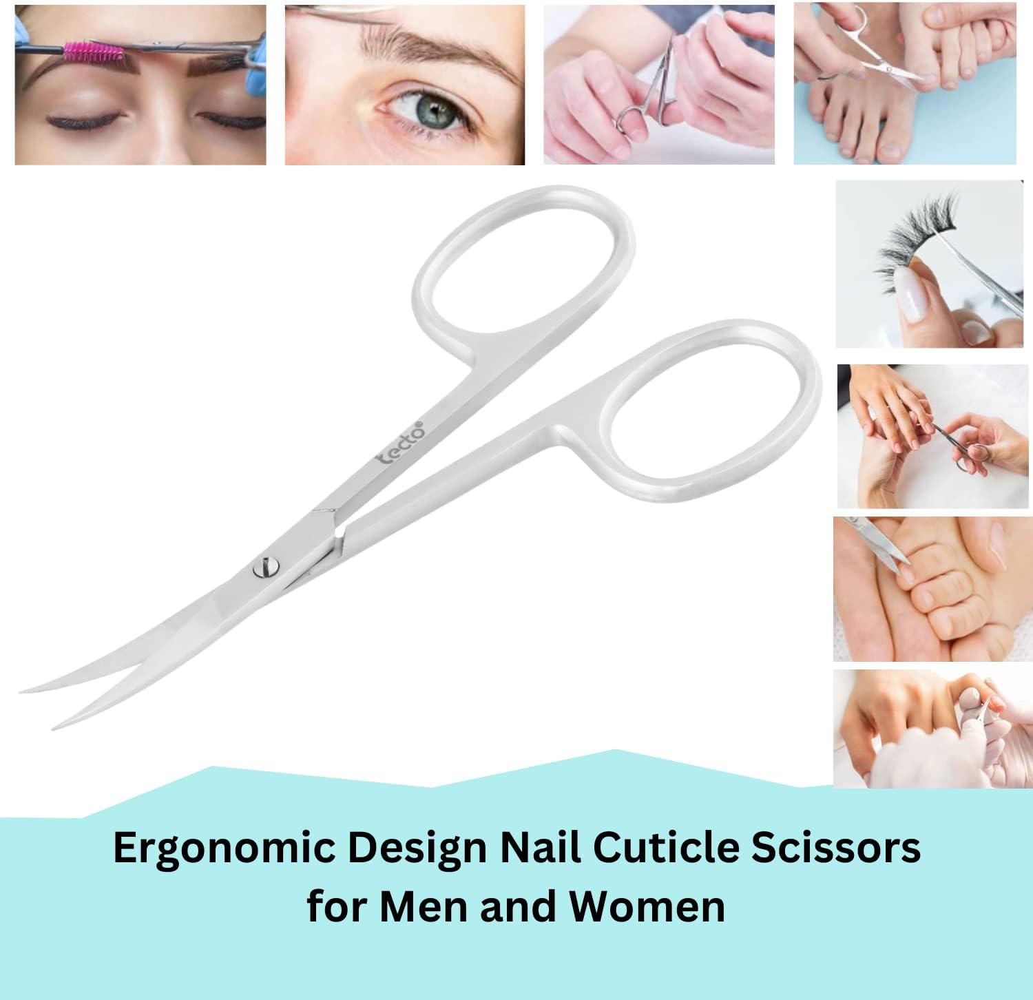 Tecto Professional Nail Scissors, Stainless Steel Manicure Scissors,Cuticle Scissors, Multi-Purpose, Eyelashes, Eyebrow, Toenail for Women and Men (Curved Nail Scissor) image number 2