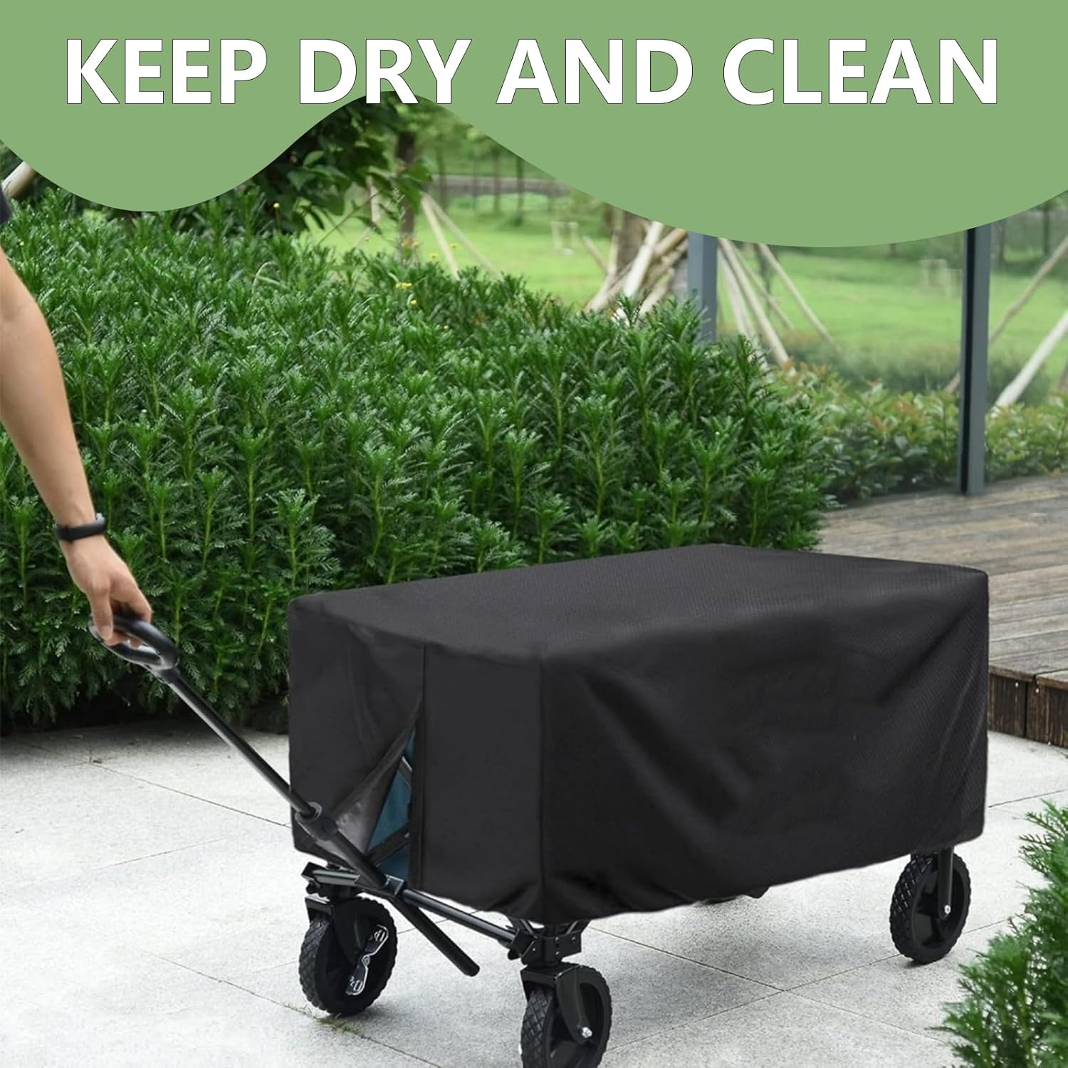 Folding Garden Cart Cover - Waterproof, Dustproof Oxford Cloth Protective Cover for Festival Wagon, Cart (97X61X56Cm) image number 5