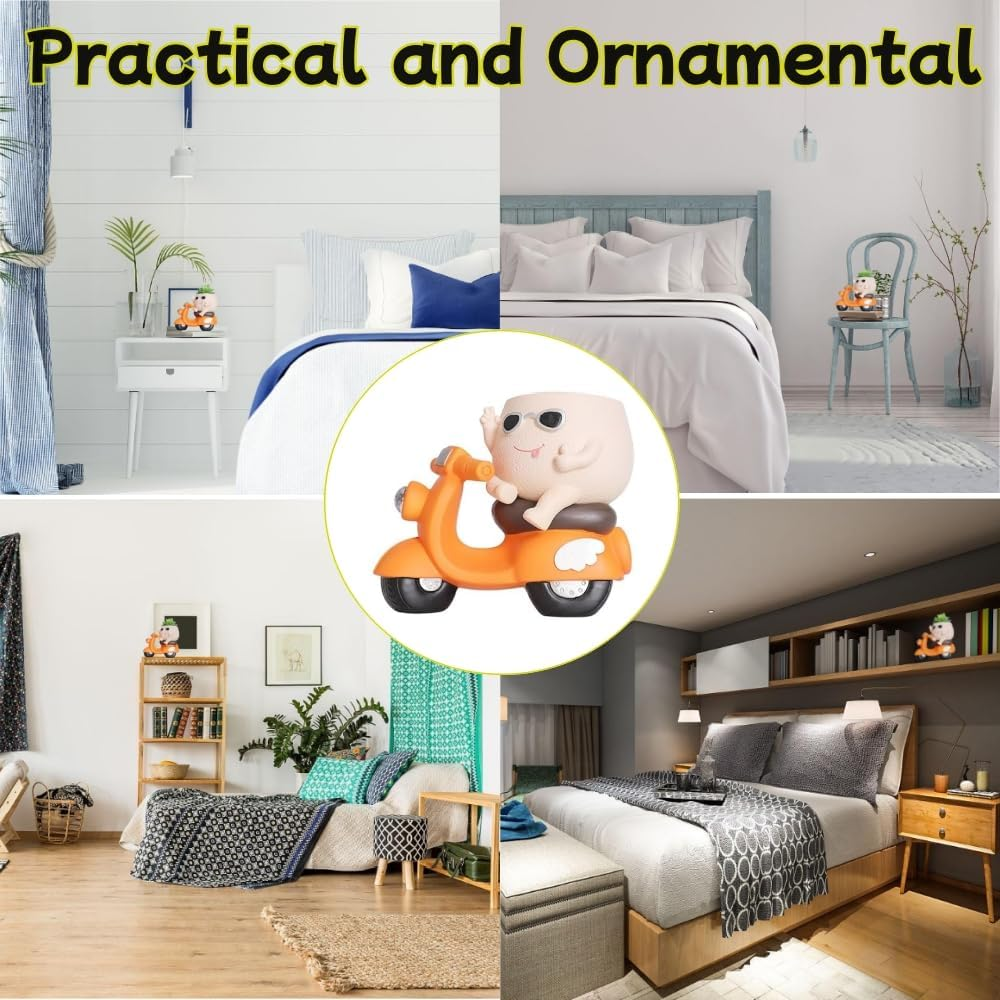 Unique Face Self Watering Planter Pots,Garden Pot with Drainage Hole,Cute Motorcycle Succulent Pot for Indoor Outdoor Funny Head Planters for String of Pearls Plant Live Gift Ideas for Christmas