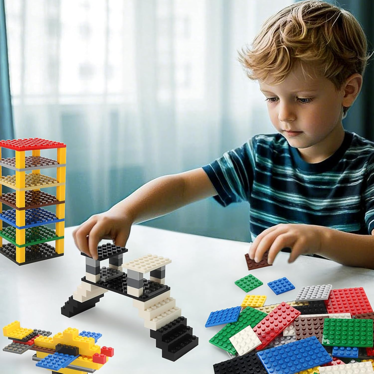 110 Pieces 11 Sizes Classic Building Plates Parts 10 Mixed Colours Compatible with Flat Platform Base for City Moc Figure Series Pack Set Toy Children