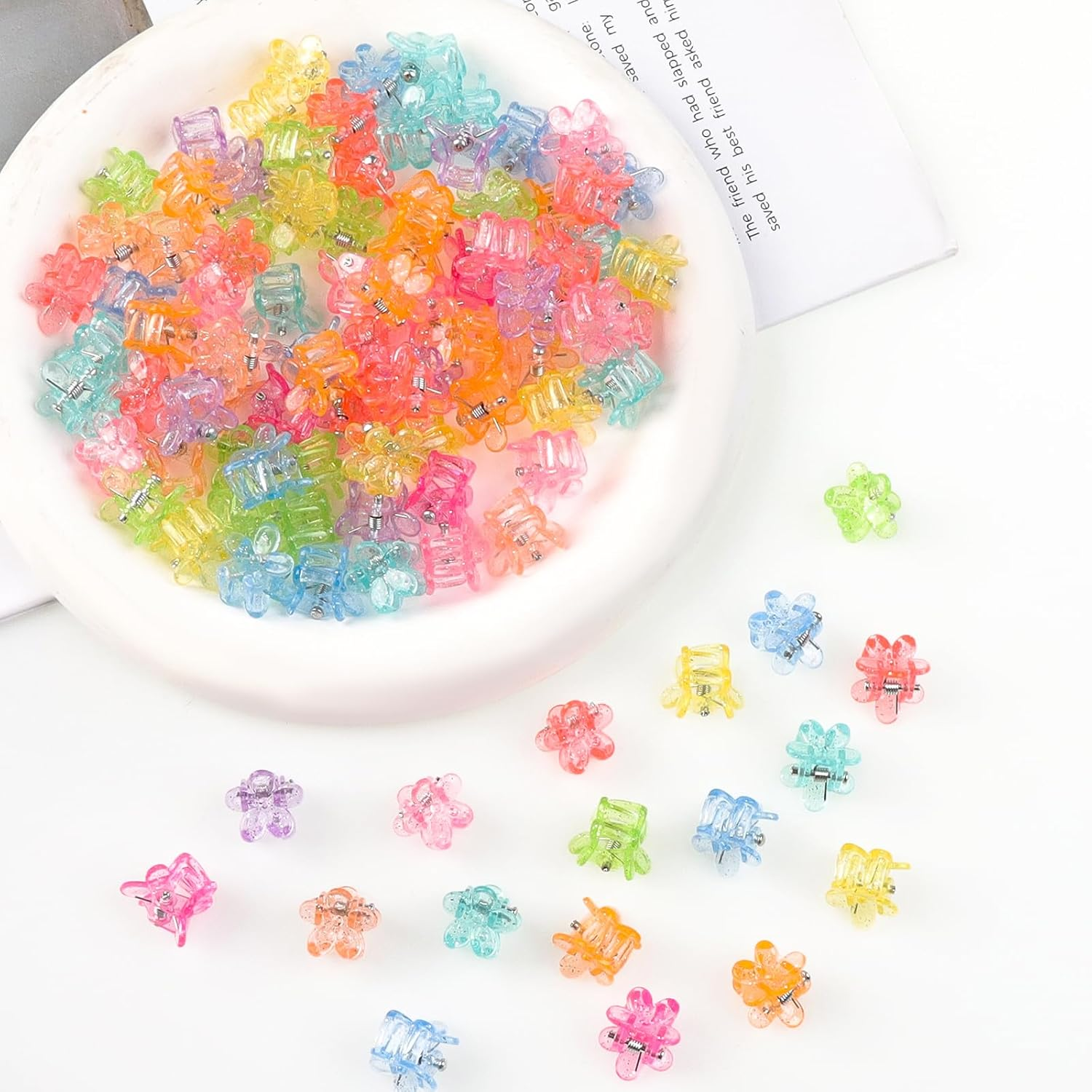 100PCS Mini Flower Hair Clips for Women Girls Mini Claw Clips Cute Jaw Clips Glitter Baby Hair Clip Small Hair Barrettes Strong Grip Hair Accessories for Hair Styling, Colorful image number 1