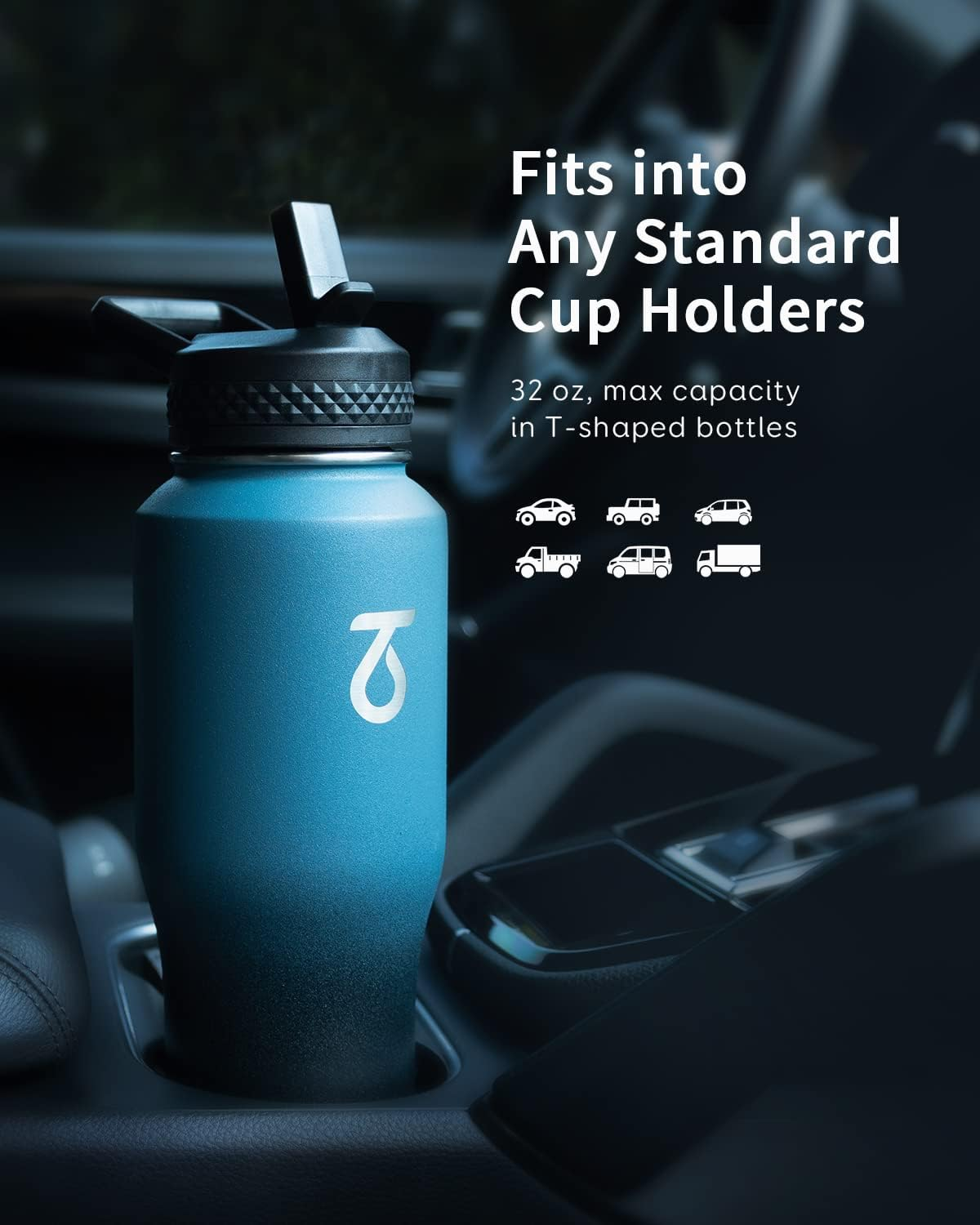 Trebo 32Oz Insulated Water Bottle That Fits in Cup Holder, Stainless Steel Double Wall Tumbler Flask Bottles with Paracord Handle, with Straw Spout Lids, Keep Cold for 48 Hrs/Hot 24 Hrs,Indigo/Black image number 2