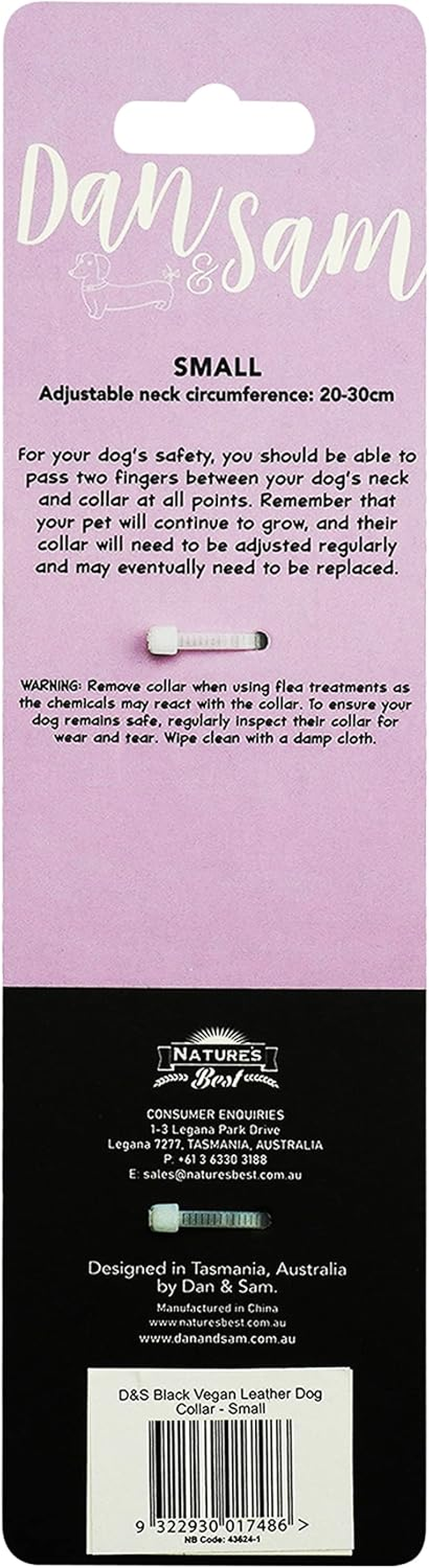 Dan & Sam Vegan Leather Dog Collar, Small, Black image number 1