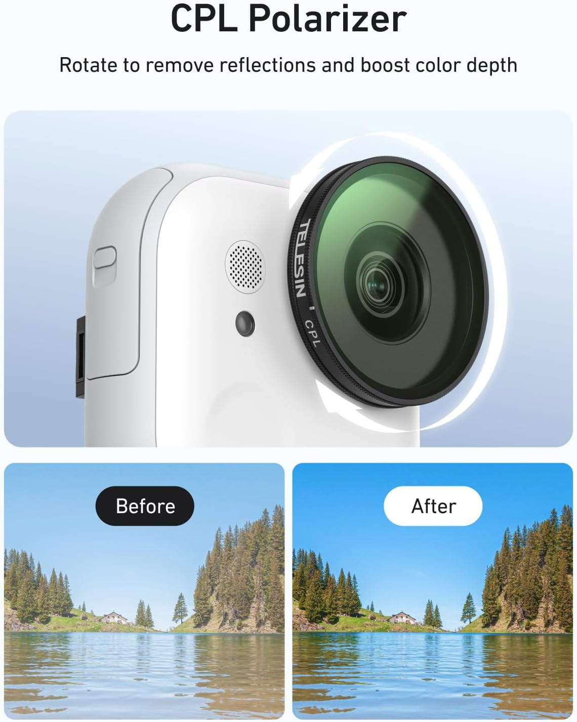 TELESIN ND & CPL Filters Set for Insta360 Go Ultra，Lens Filters Kit 4-Pack (Cpl+Nd8/16/32)｜Multi-Coated Optical Glass｜Balanced Exposure｜Anti-Reflective｜Aluminium Alloy Frame