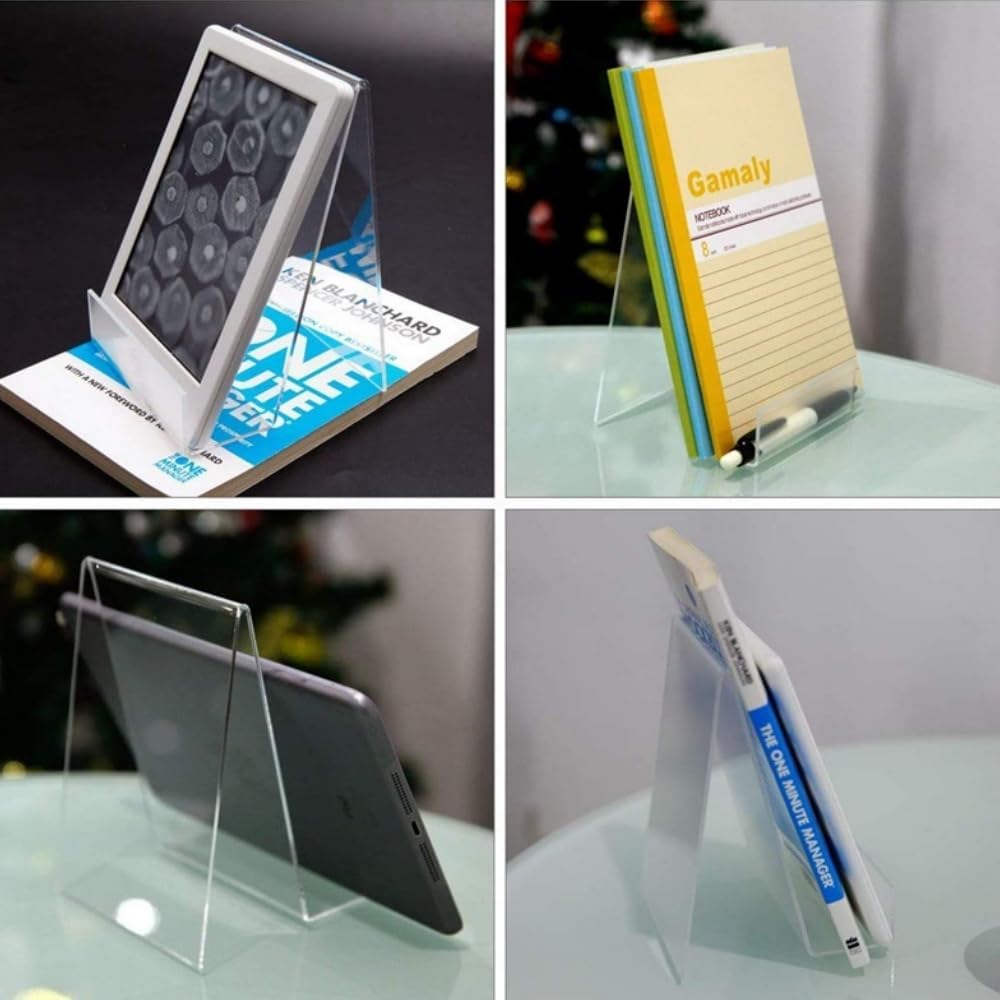 5Pcs Acrylic Sign Holder,Acrylic Book Stands,Clear Book Holder with Vertical Slanted Back, Clear Tablet Holder for Displaying Pictures, Books, Music Sheets