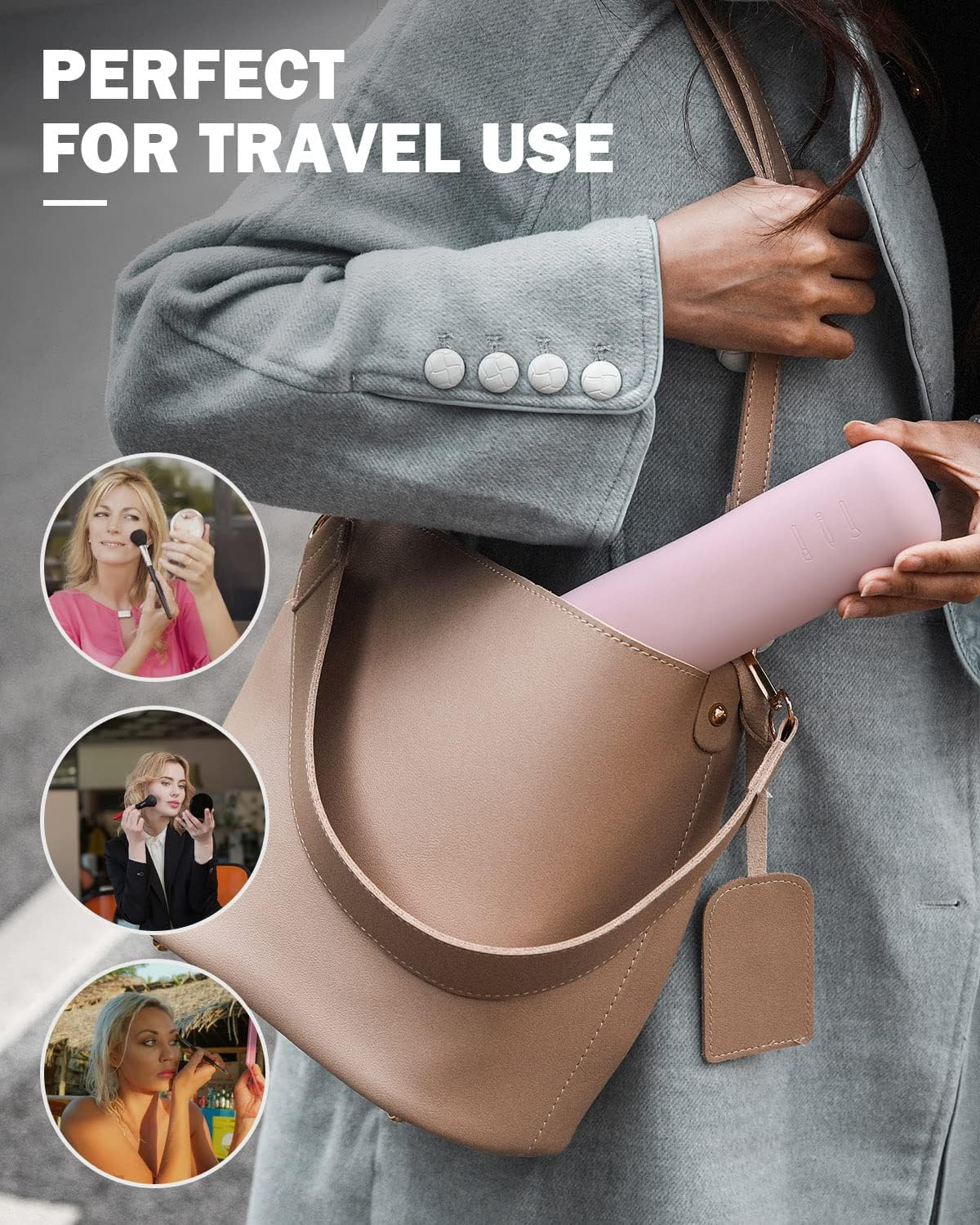 BEZOX Makeup Brush Holder with Magnet Closure - Silicone Make up Brushes Case for Travel &ndash; Portable Cosmetic Brush Organizer Bag - Pink image number 6