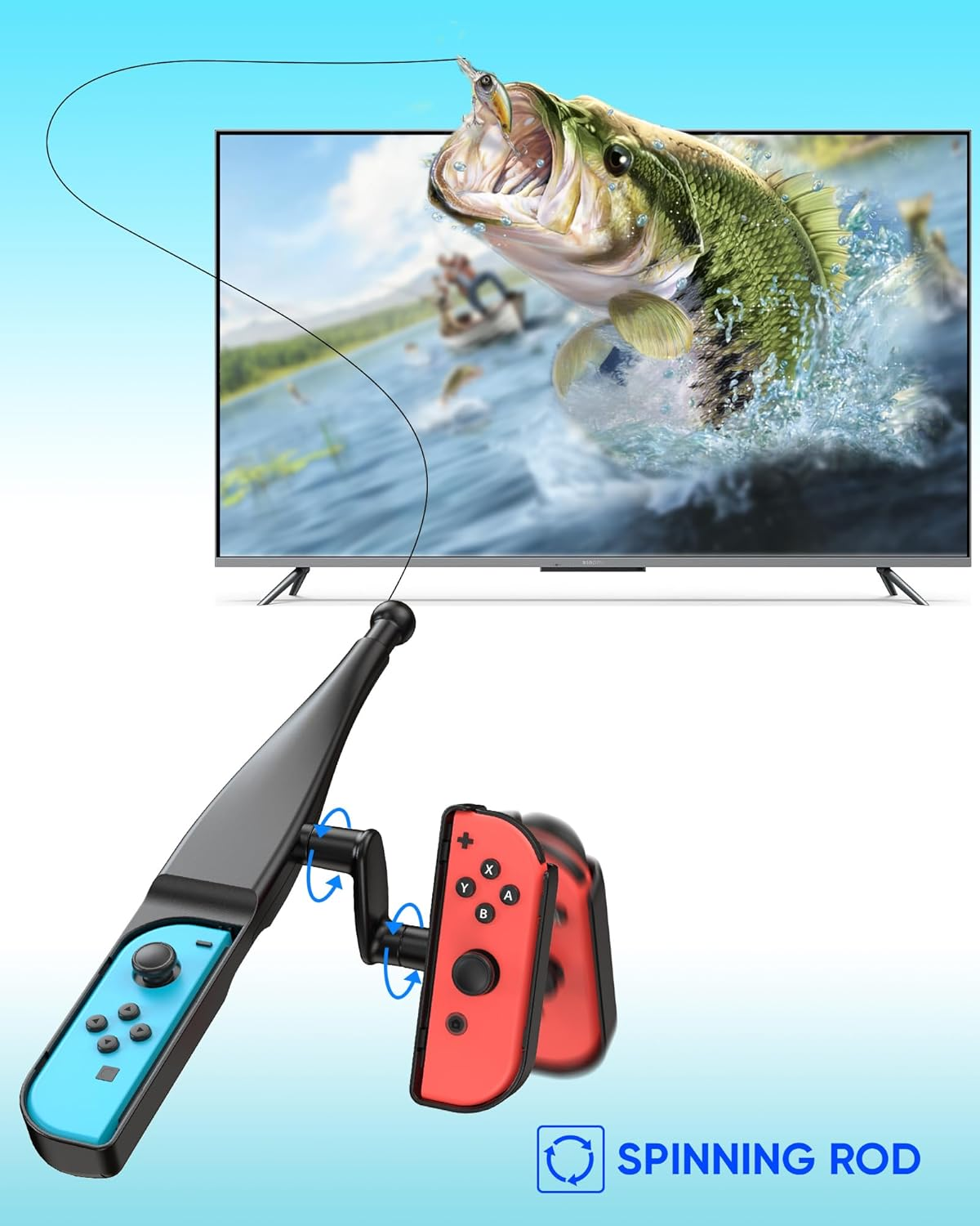 MENEEA Fishing Rod for Nintendo Switch Joy-Con, Compatible with Bass Pro Shops: the Strike - Championship Edition, Legendary Fishing - Nintendo Switch Standard Edition, Black image number 5