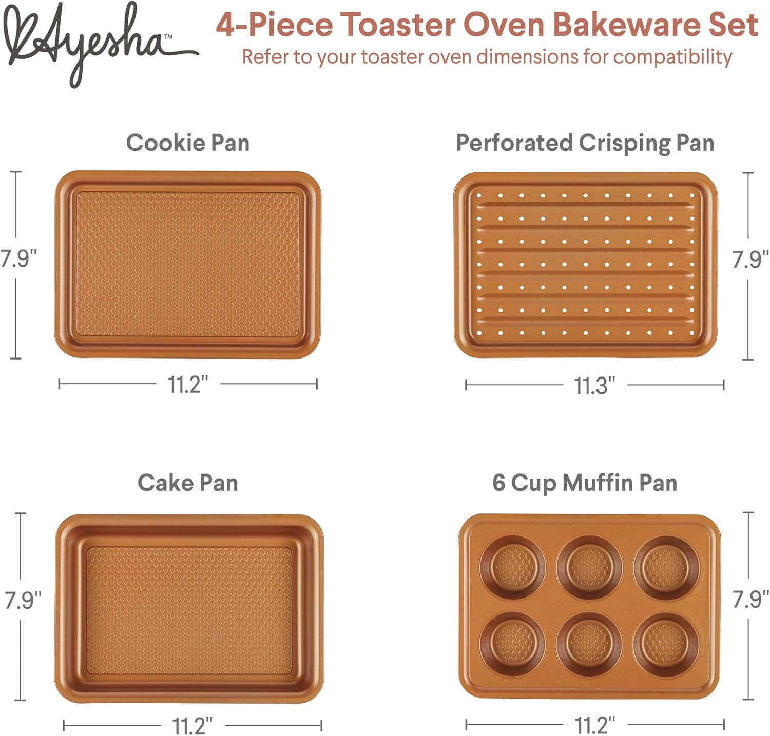 Ayesha Curry Nonstick Bakeware Toaster Oven Set with Nonstick Baking Pan, Cookie Sheet/Baking Sheet and Muffin Pan/Cupcake Pan - 4 Piece, Copper Brown image number 3