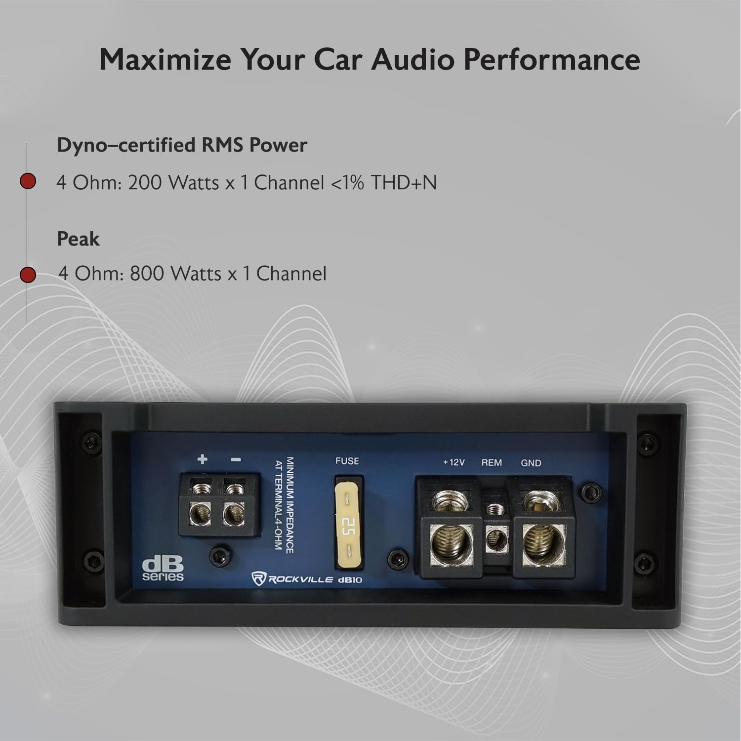 Rockville Db10 800W Mono 4-Ohm Car Amplifier, High-Speed MOSFET, Adjustable 12Db Crossover, LED, Remote Sub Control, Perfect for Car Audio and Subs image number 6