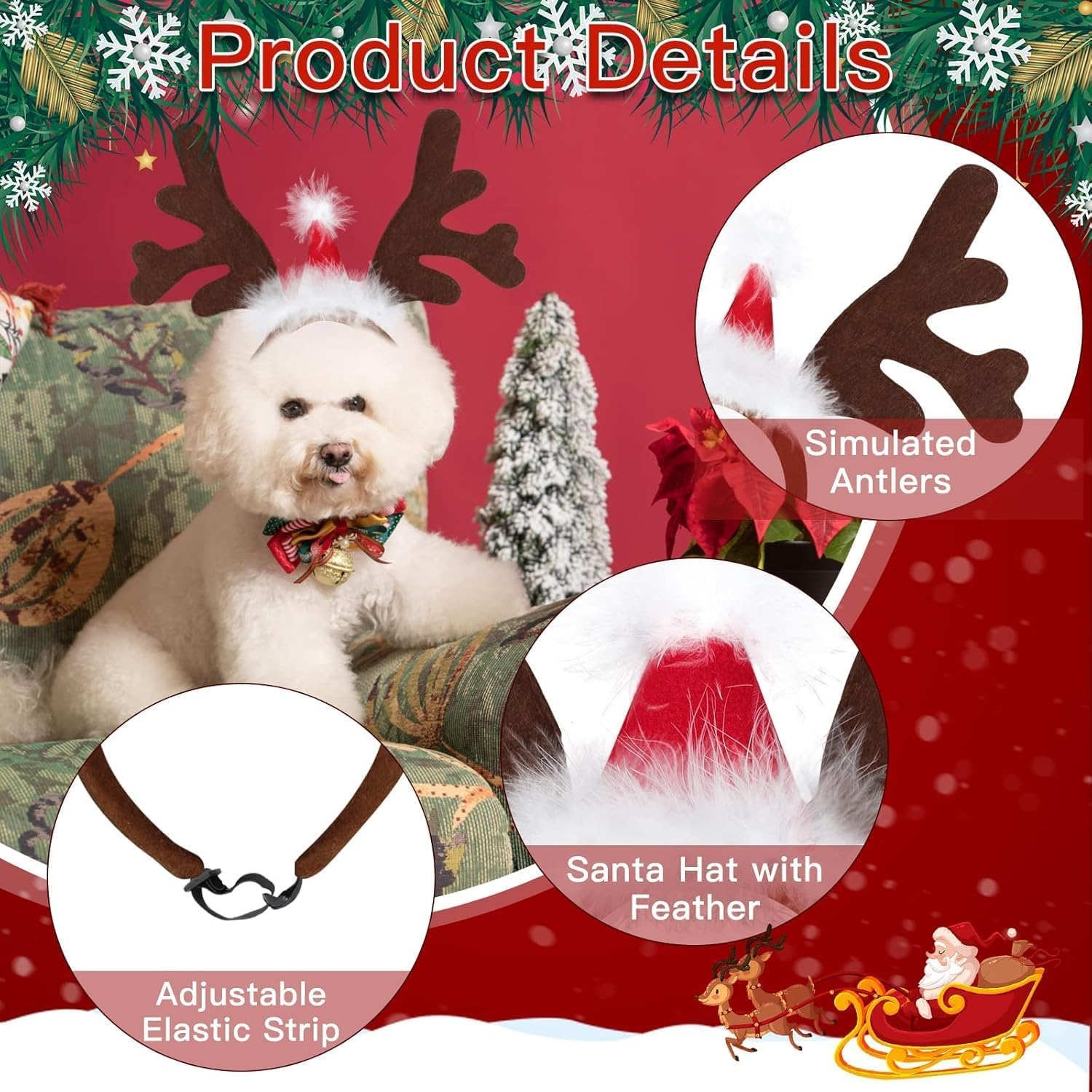 Dog Reindeer Antlers, Dog Headband, Christmas Antlers for Dog and Cats, Reindeer Antler Headband for Pet Christmas Costume Pet Elk Headwear for Dogs Cats Pets Xmas Party Supplies (Brown)