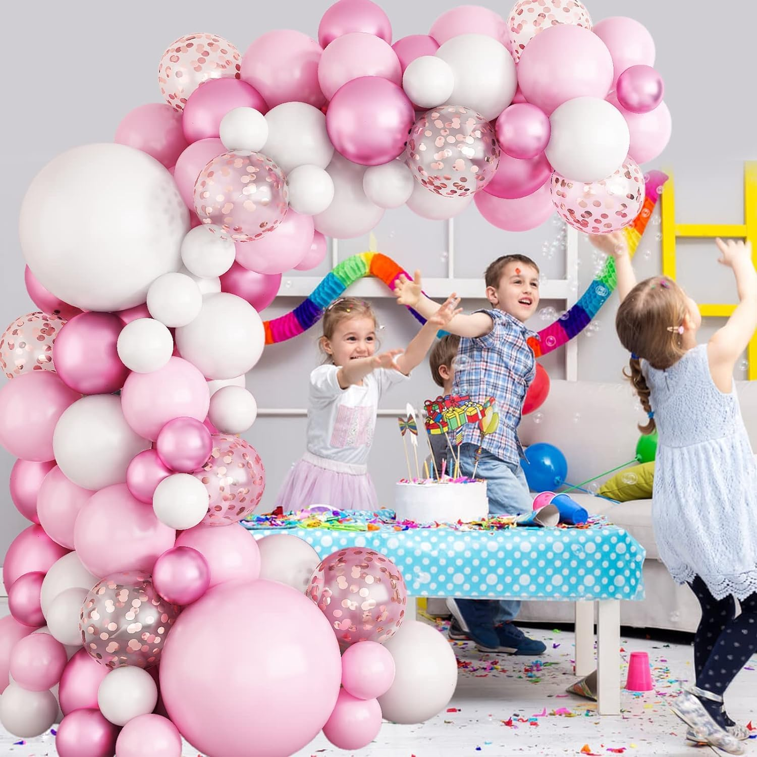 Pink White Balloon Arch Kit, 117Pcs Balloon Garland Kit Pink Confetti Metallic Balloons for Birthday Baby Shower Wedding Bridal Engagement Anniversary Graduation Valentines Party Decorations image number 5