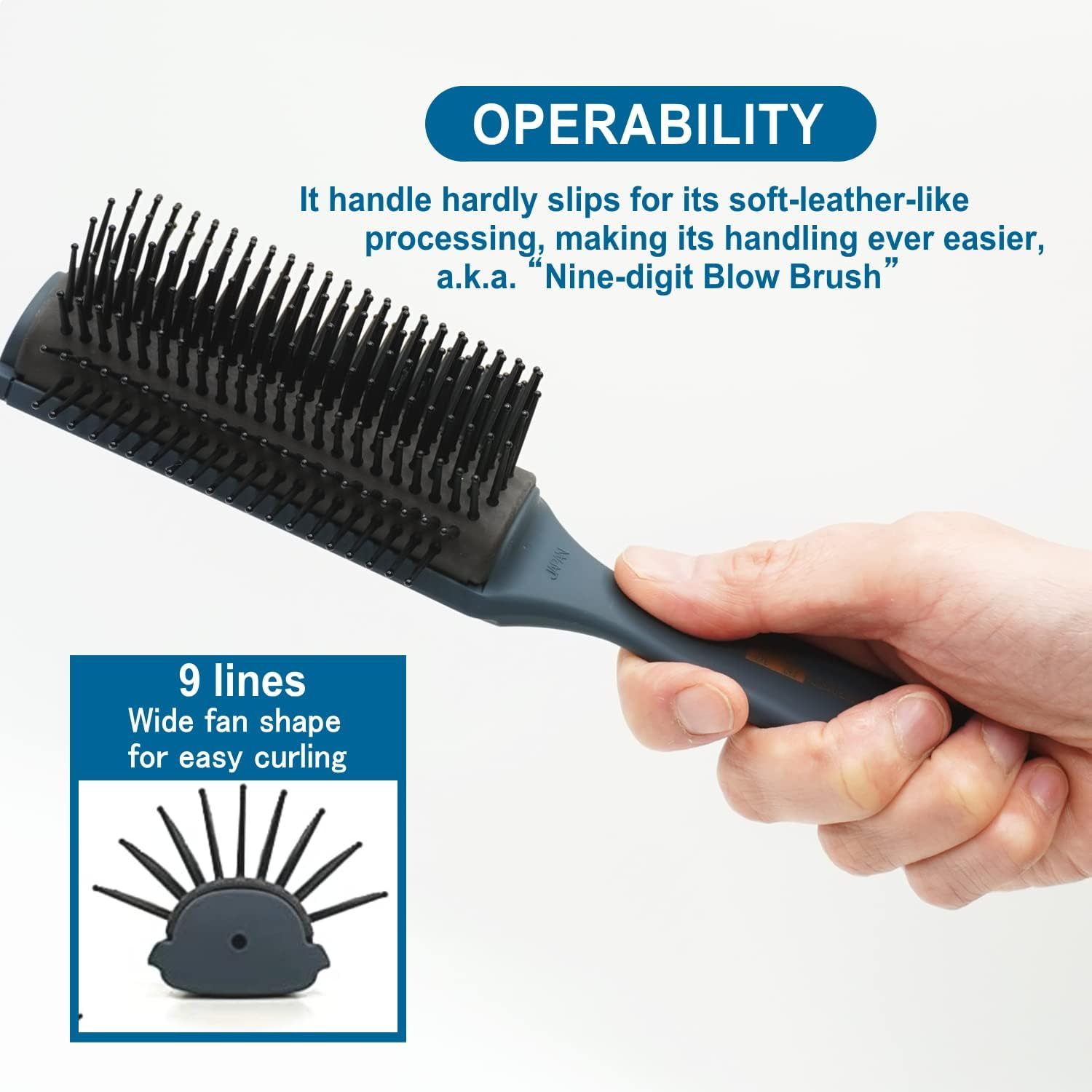 Pro-2000 Professional Hair Brush Tourmaline Ceramic 9 Row round Tip Curved Pad Anti-Static Natural Rubber Specialised Pin Structure image number 1