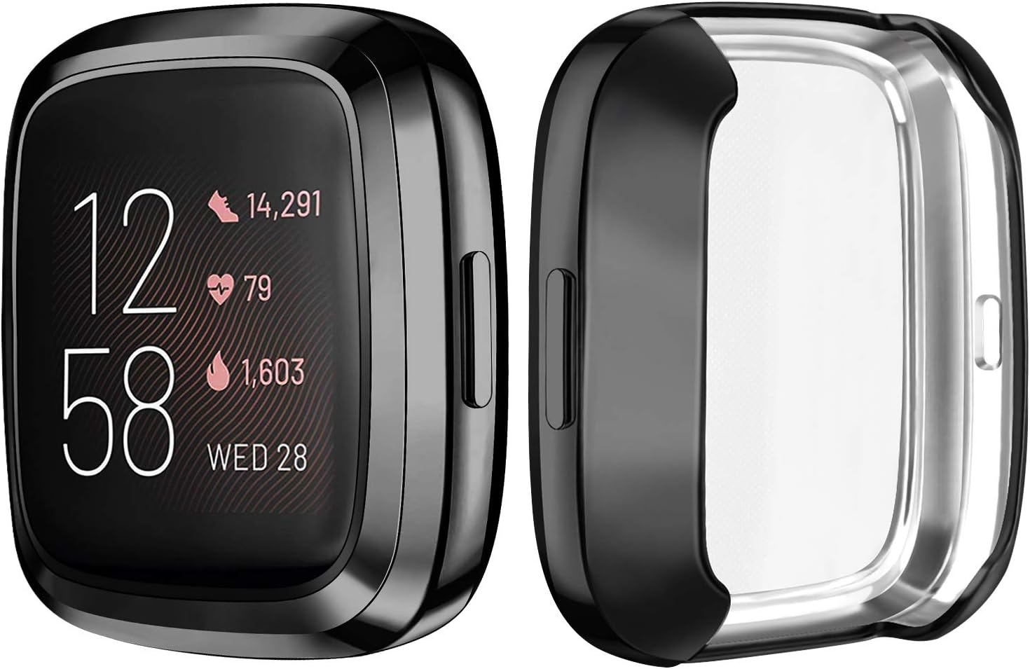 Mugust [6 Pack] Screen Protector Compatible with Fitbit Versa 2 Case, TPU Plated Full around Protective Case Cover (Black, Space Gray, Silver, Rose Gold, Rose Pink, Clear) - Soft Gold, Space Gray, Clear image number 5