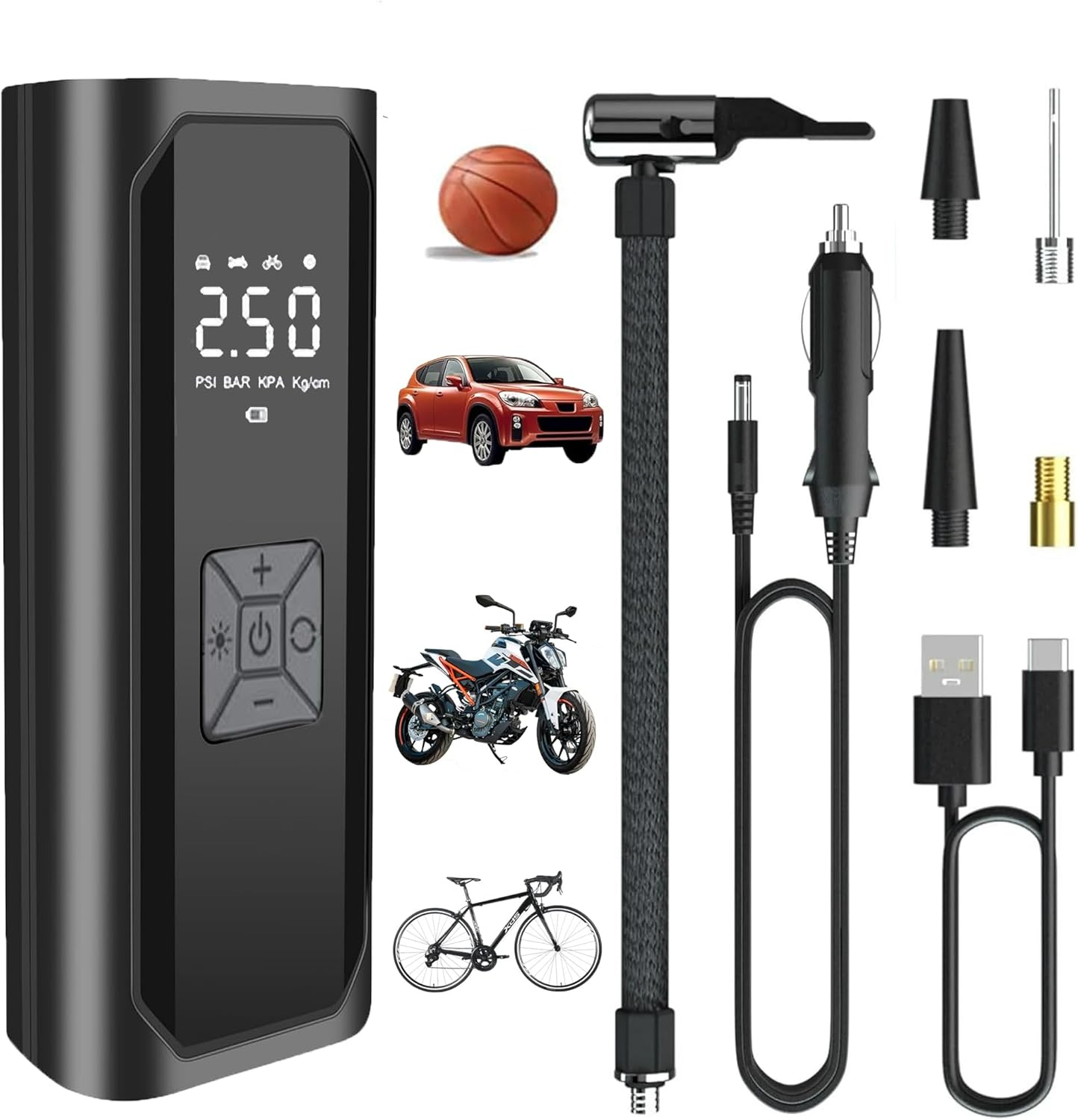 Tire Inflator Portable Air Compressor,150 PSI Fast Inflation,12V DC Portable Air Compressor,Tire Pump with LED Flashlight for Car Tire,Bike,Motorcycles and Balls Tyre Inflator. image number 2