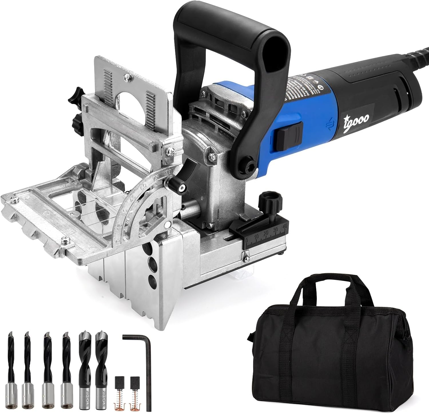 Igooo Dual-Spindle Doweling Jointer DJ710, 710W 230V 50Hz, UK/DE Plug, Wood Plate Joiner, 2X8Mm and 2X6Mm Drilling Bits, 80 Dowels image number 5