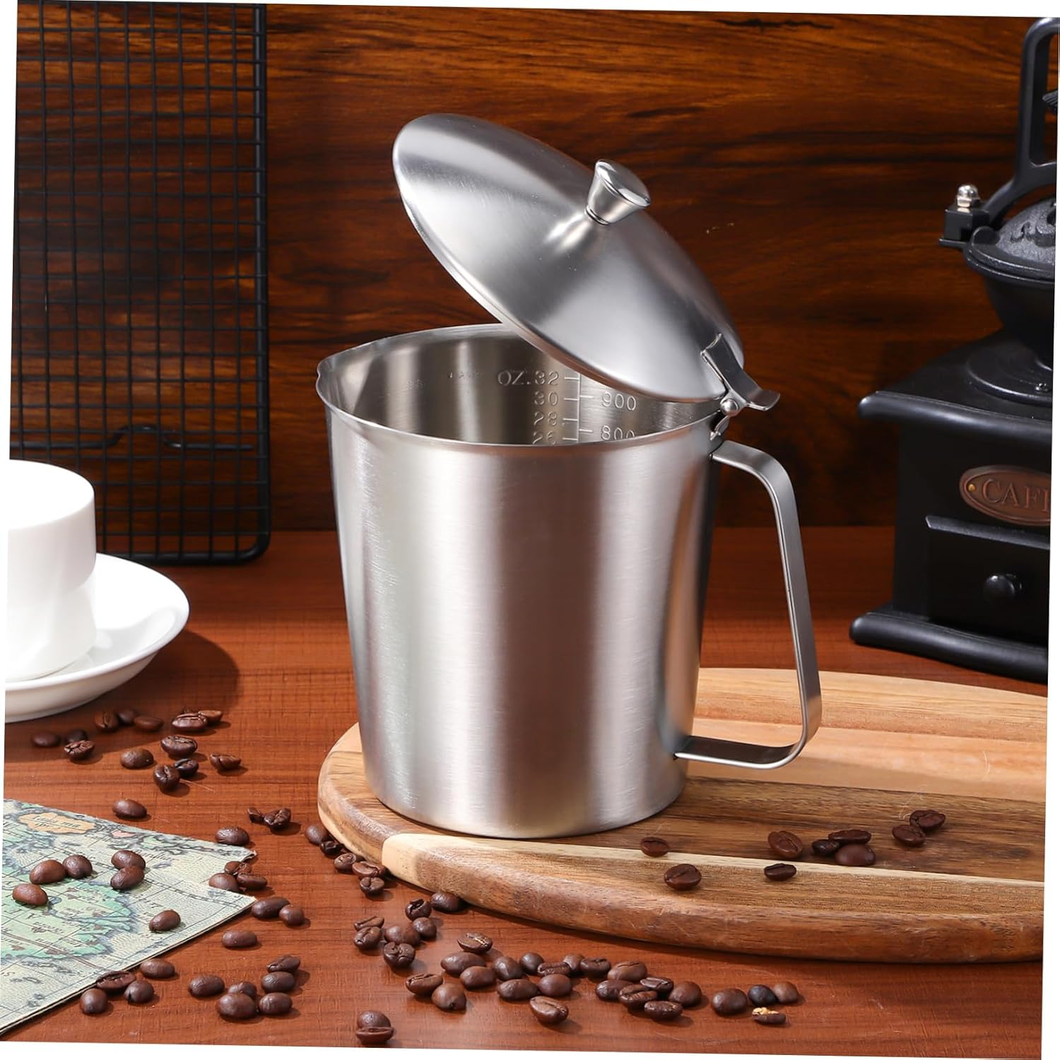 BIUDECO Stainless Steel Measuring Cup Lid for Espresso Latte Art Cup Milk Tea Pitcher Coffee image number 6
