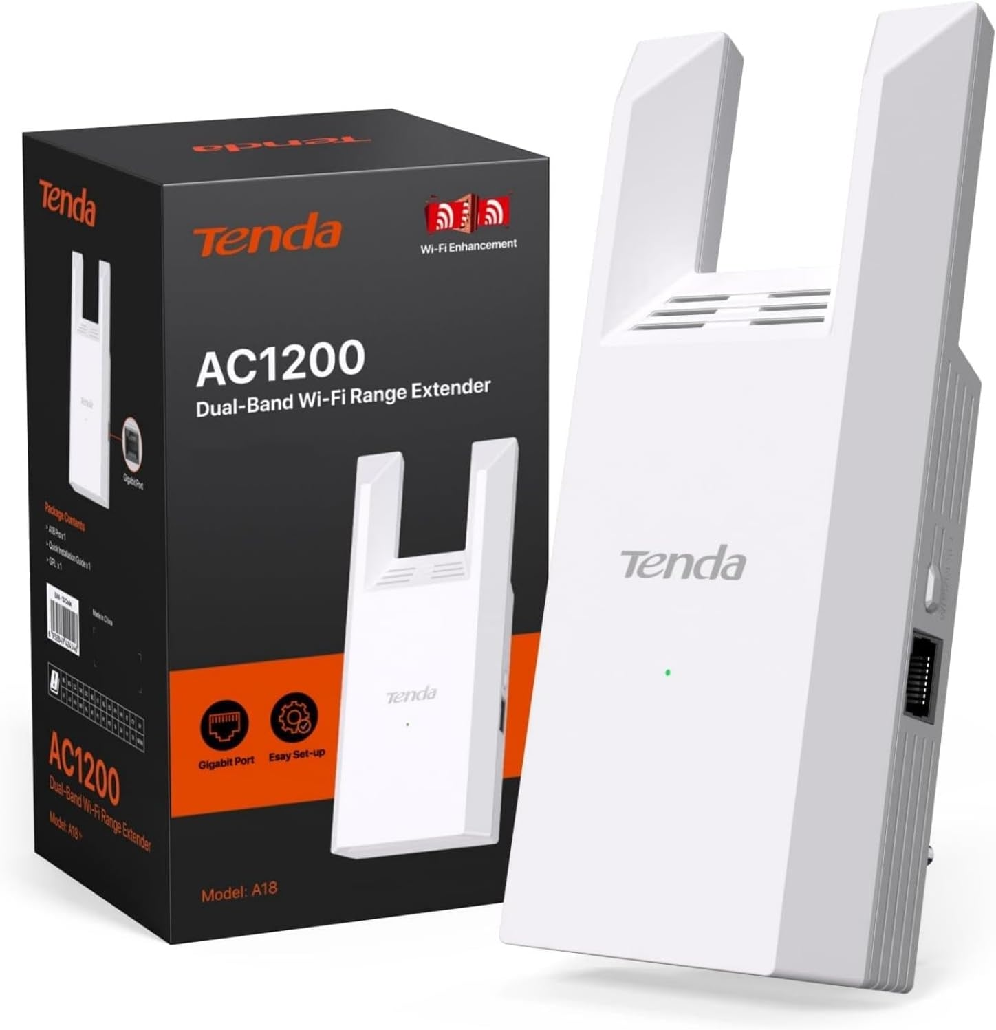 Tenda Wifi Range Extender AC1200, Covers up to 1300 Sq.Ft and 23 Devices, Dual-Band867Mbps 5Ghz/300Mbps 2.4Ghz, Wifi Booster Suitable for Every House, One Ethernet Port(A18 V4.0) image number 1