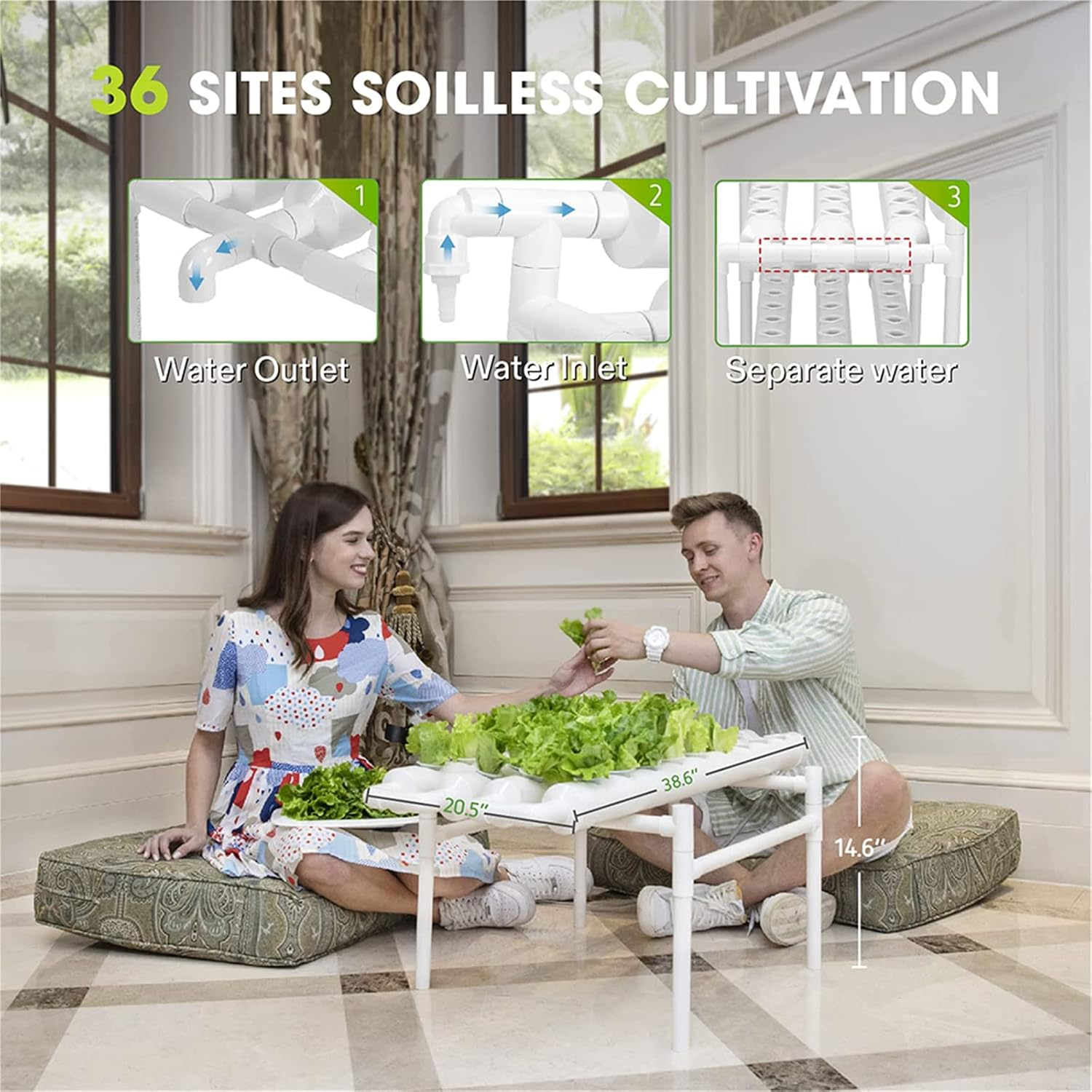 12V 36 Sites Holes Hydroponic Grow Tool Kits Vegetable Plant Garden System with Home Water Pump image number 2