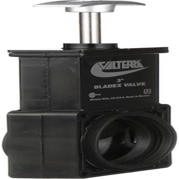 Valterra T1003VPM Bladex 3" Waste Valve Body with Metal Handle, Black