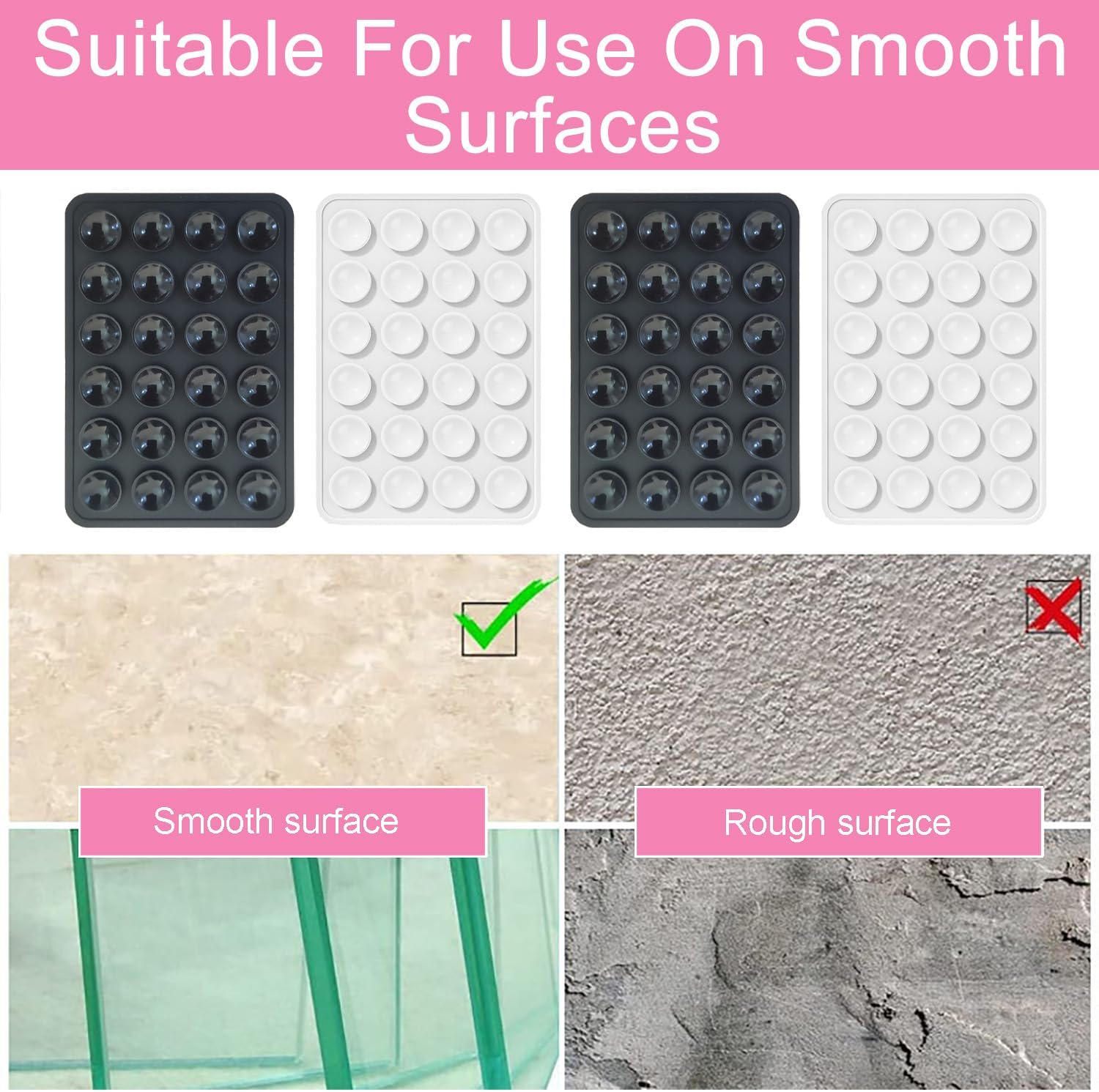 Mobile Phone Suction Cup, Silicone Suction Cups for All Mobile Phone Models, 4 Non-Slip Mobile Phone Holders for Selfies and Videos, Hands-Free, Durable and Easy to Use (2 Black + 2 White) image number 5