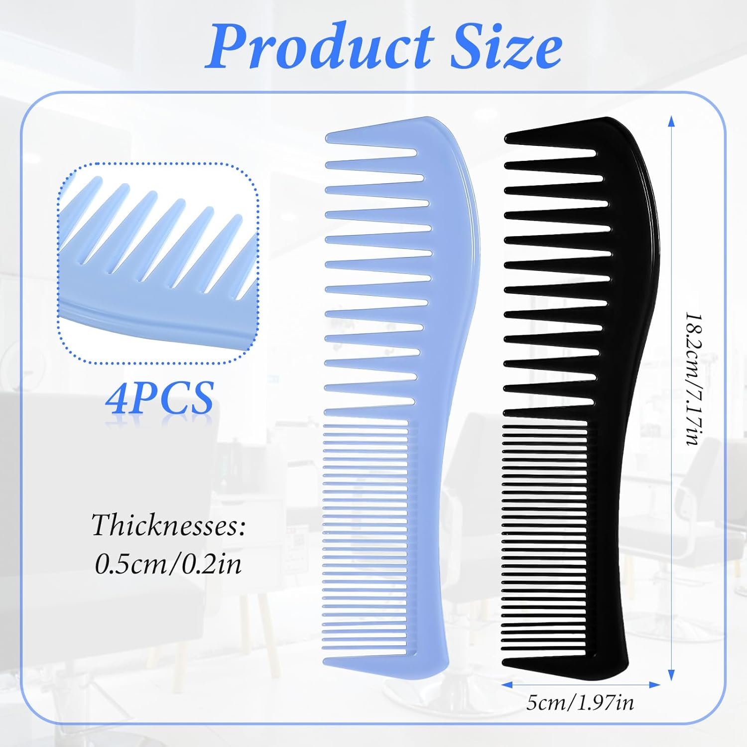 Mabor 4 Pcs Double-Sided Barber Combs, 7.17Inch All-Purpose Hair Grooming Detangling Hair Comb Plastic for Men & Women Wide & Fine Tooth for Professional Hairstyling image number 4