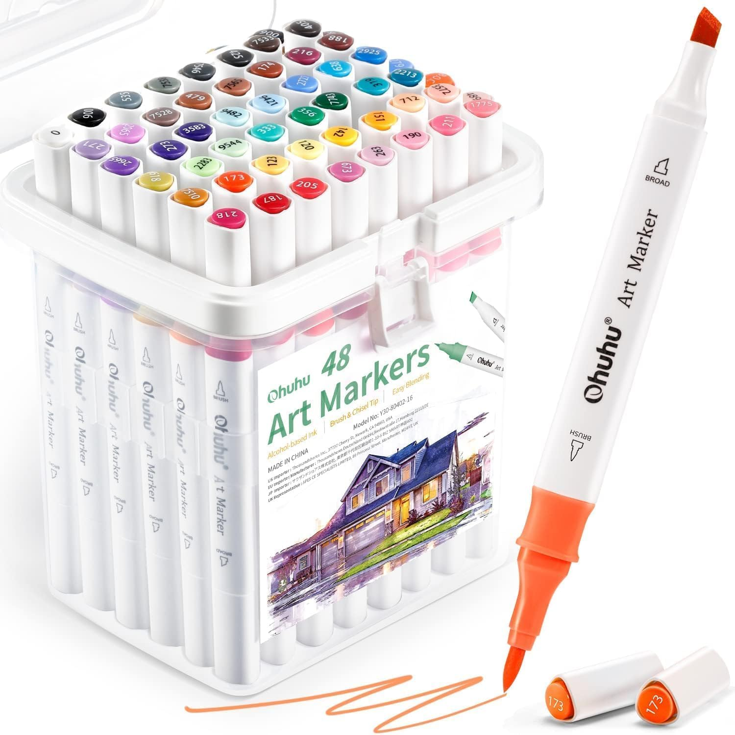 Ohuhu Markers Brush Tip: 48 Colours Double Tipped Art Marker Set for Kids Artists Adults Colouring Drawing Sketch Architectural Design - Brush Chisel Dual Tip Art Supplies with Marker Storage Box image number 4