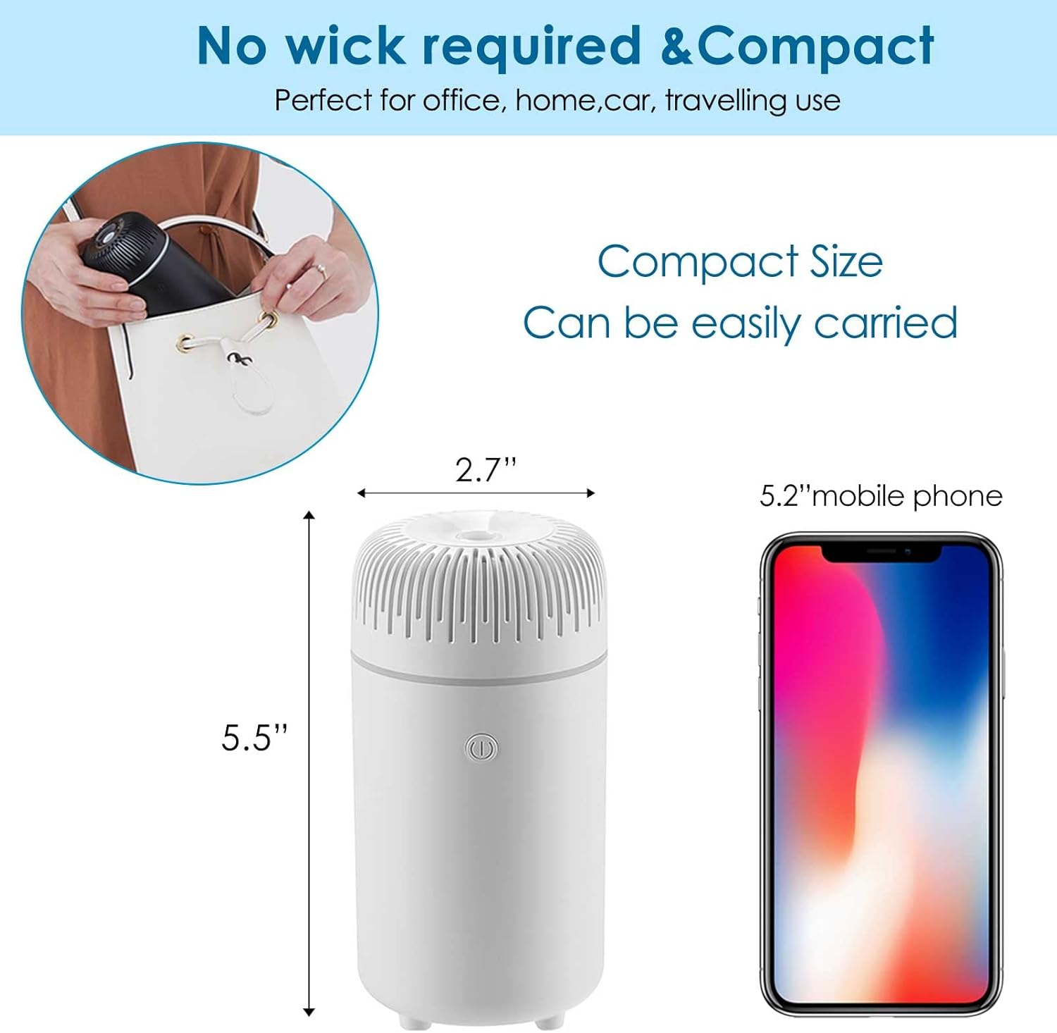 Car Diffuser Humidifier USB Aromatherapy Essential Oil Air Freshener USB Cool Mist Mini Portable Diffuser for Car Home Office Bedroom (White) - White B image number 2