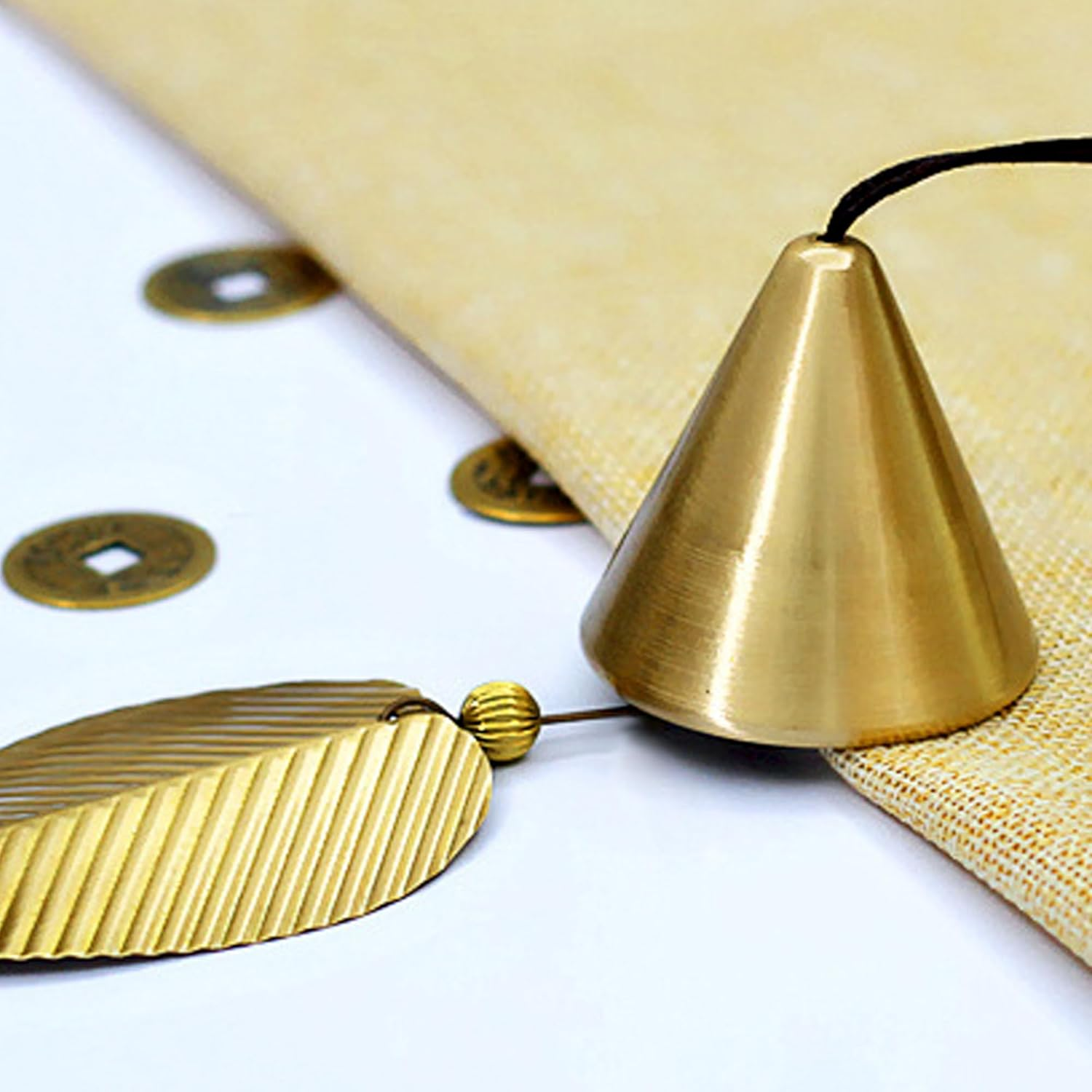 Mrmrkura Gold Leaf Hanging Bell Decorative Bell for Good Luck, Hanging Wind Chime Ornament Window Home Decor Chinese Feng Shui Bell (Cone Shape) image number 3