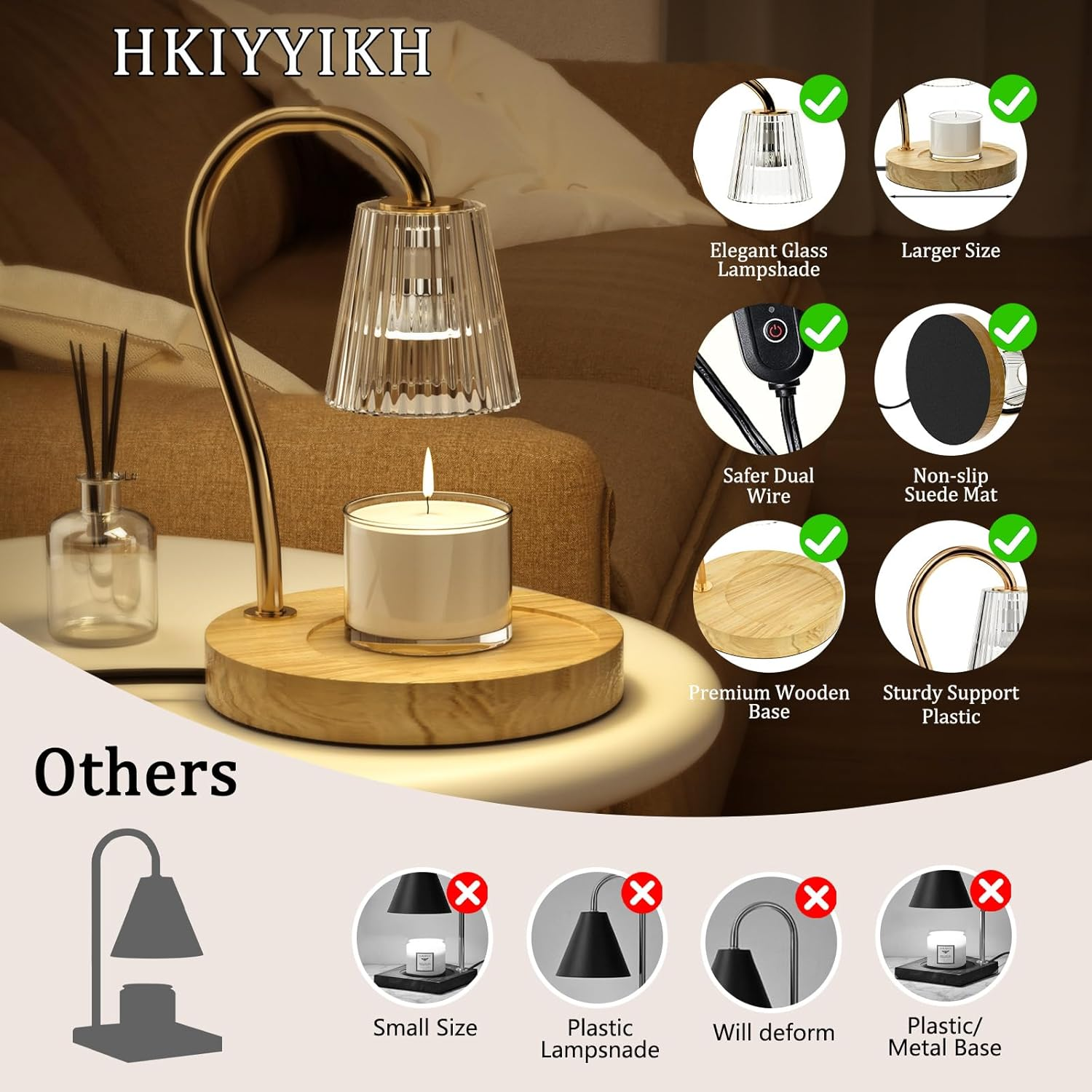 Candle Warmer Lamp, Electric Candle Lamp Warmer, Gifts for Mom, House Warming Gifts New Home Bedroom Decor Dimmable Wax Melt Warmer for Scented Wax with 2 Bulbs, Jar Candles image number 4