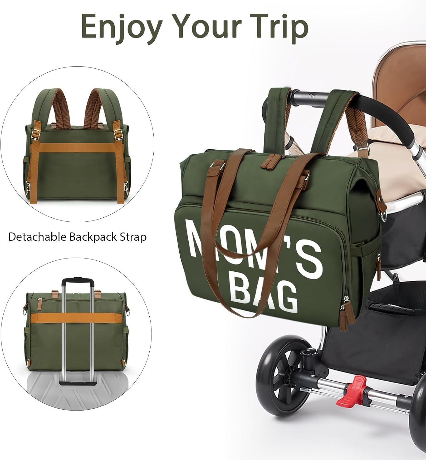 Pripher Diaper Bag Backpack, Large Capacity Nappy Changing Backpack Multi-Functional Travel Backpack with Stroller Straps, Waterproof and Stylish Nappy Bag - A1-White image number 6