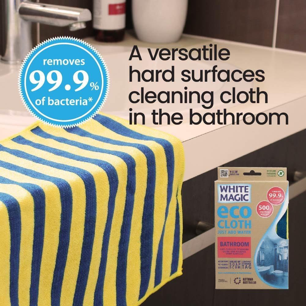 White Magic Eco Cloth Bathroom/With Bonus Window Cloth, Cuts through Stubborn Grime & Polishes Shiny Surfaces, Durable & Quick-Drying Microfibre for Sinks, Showers, Tubs, and Tiles image number 1