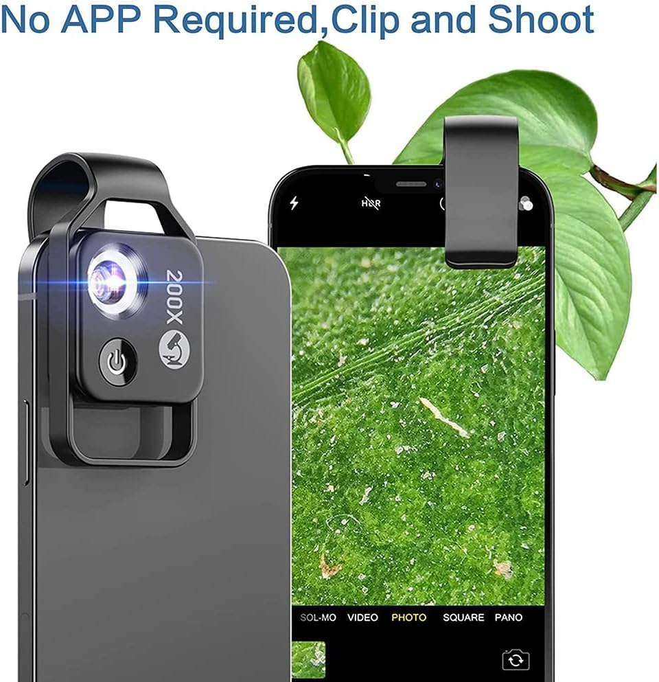 200X Cell Phone Microscope Accessory with Lens, Portable Mini Digital Microscope with LED Light/Universal Clip image number 6