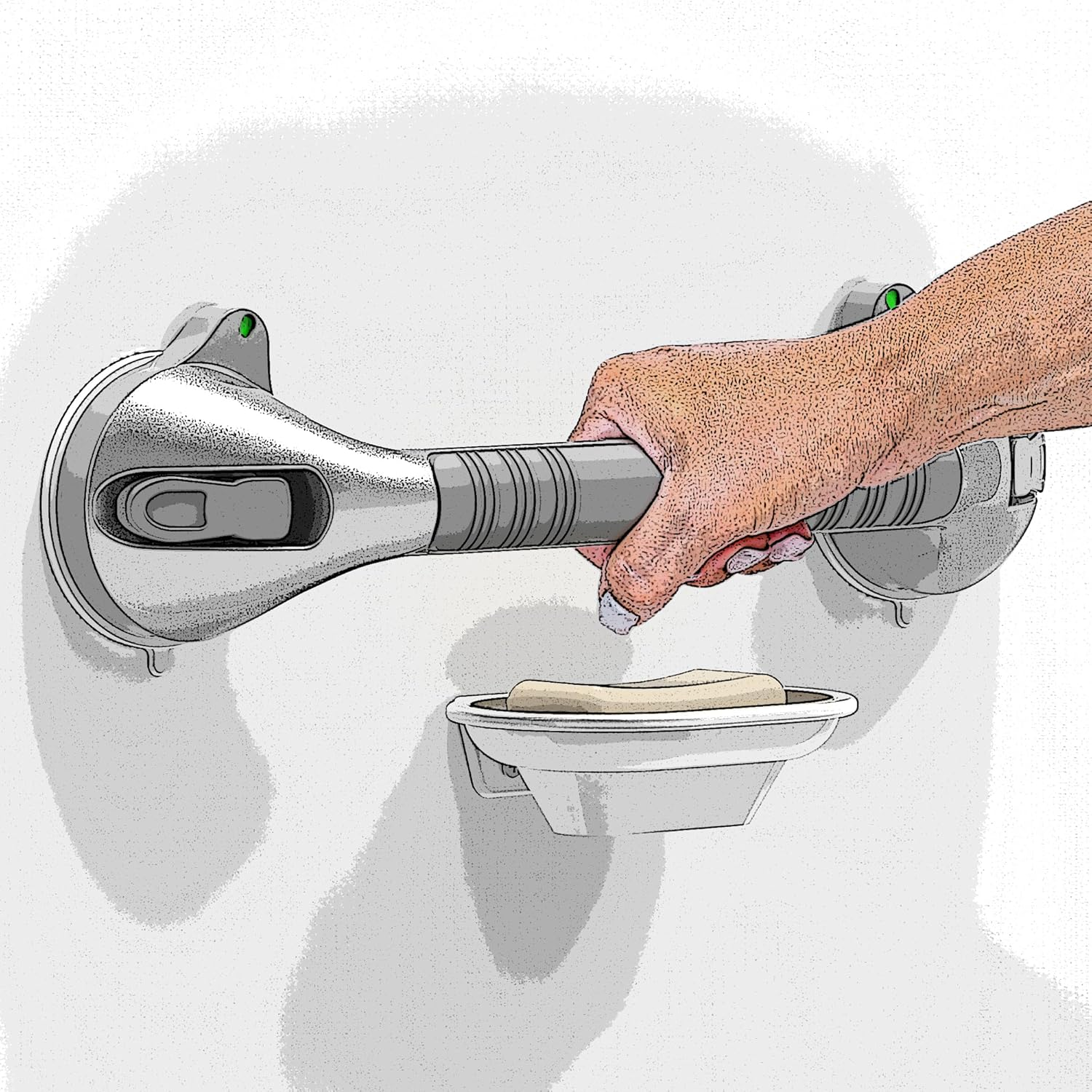 17&ldquo; Suction Shower Grab Bar with Indicators, Tool-Free Installation, Steady Handle for Balance Assist for Bathtub, Toilet, Bathroom, Dual Tone, Silver/Gray 2-Pack image number 5
