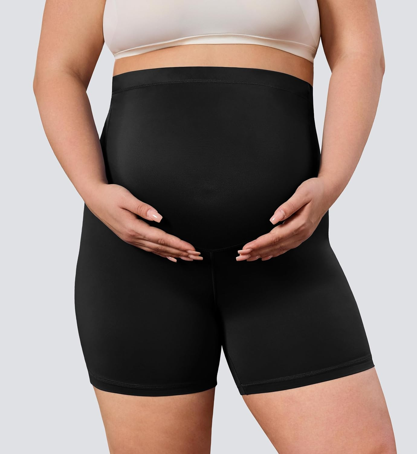 BONVIGOR Buttercloud Maternity Shorts over the Belly - 5" plus Size Pregnancy Biker Shorts Women Workout Yoga (L-5XL) image number 3