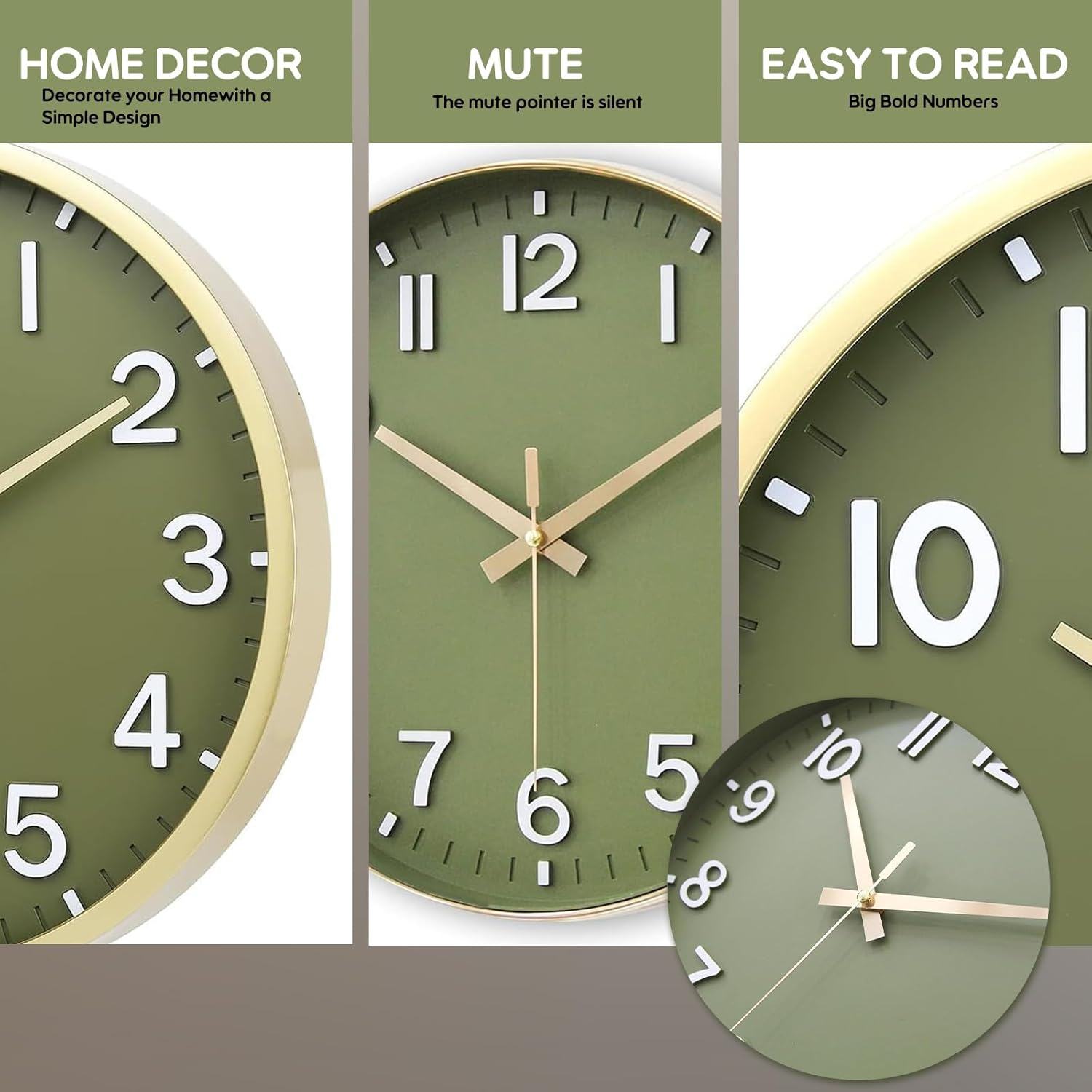 12 Inch Modern Wall Clock, Wall Clocks Battery Operated,Silent Non Ticking Modern Large Wall Clock Classic Design Easy to Read for Living Room Bedroom Kitchen Office Classroom Decor image number 5