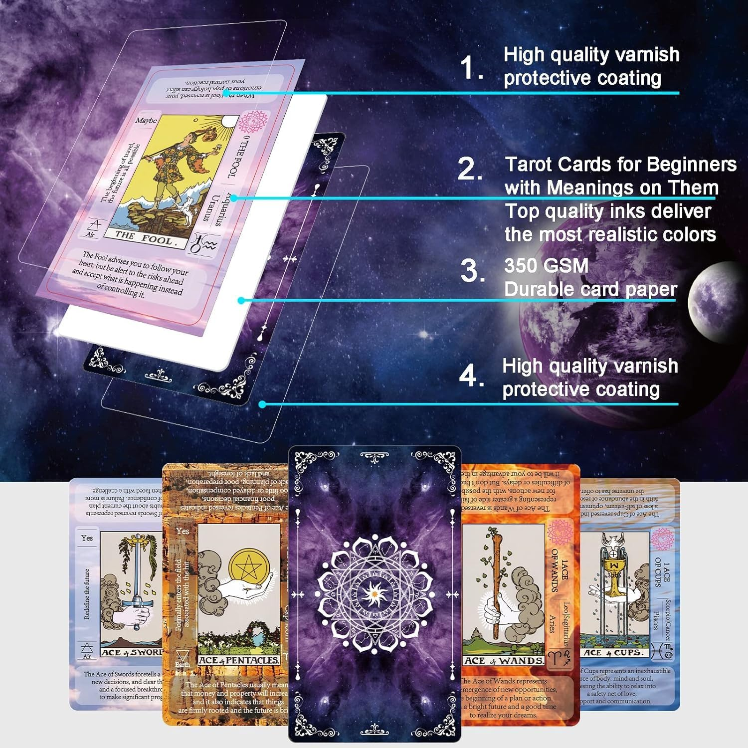Tarot for Beginners,Tarot Cards Deck with Guide Book,Selected Tarot In-Depth Interpretation Sets with Keywords,Chakras,Planets,Zodiac,Elements,Yes/No, Affirmations.