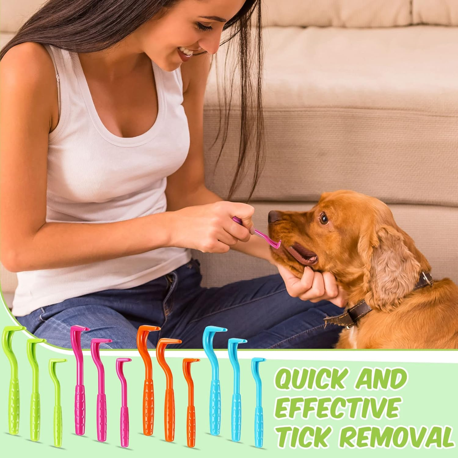Kittmip 24 Pcs Tick Remover Plastic Tick Remover Tools Tick Puller Removal Tick Grabber for Dogs Cats Humans, 3 Sizes (Blue, Green, Orange, Rose Red) image number 1