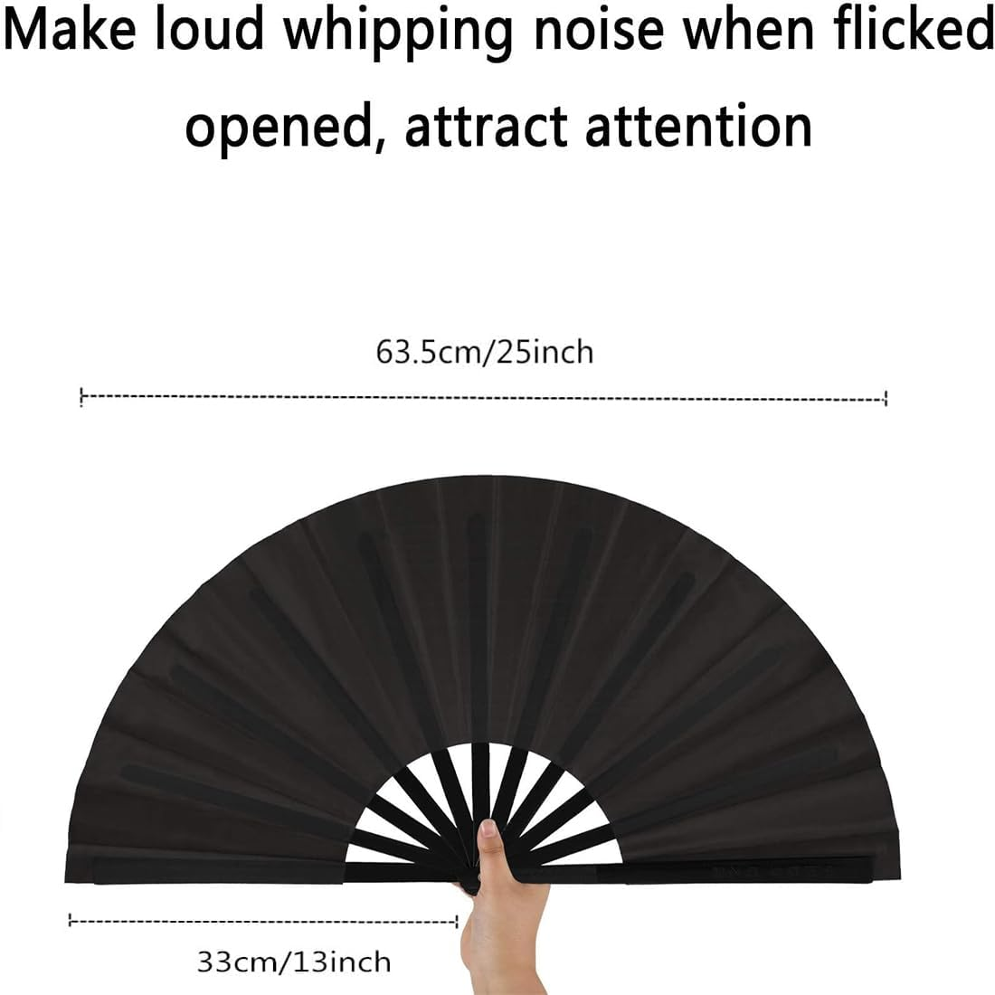 2 Pack Large Folding Hand Fan, Black Chinese Kung Fu Tai Chi Fan, Nylon-Cloth Vintage Retro Fabric Fans Folding Fan for Men and Women Performance, Dance, Decorations, Festival image number 1