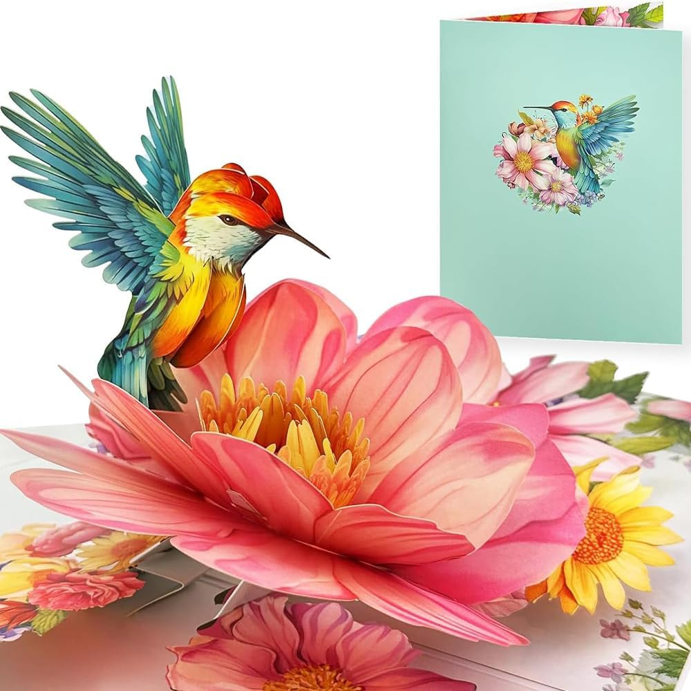 Hummingbird Cards,Pop-Up Birthday Cards for Women，Mothers Day Greeting Cards, for Mum,Wife, Daughter, Sister, Valentines, Anniversary, Christmas, Flower Bouquet, Wedding Gift (Hummingbird) image number 5