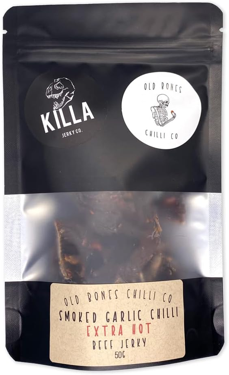 Old Bones Chilli Co - Beef Jerky - Smoked Garlic Chilli (Extra Hot), 50G