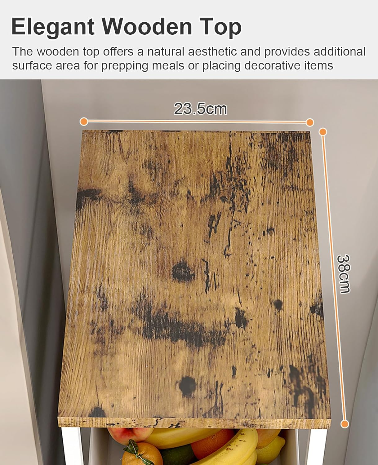 5-Tier Kitchen Storage Cart, Narrow Rolling Storage Cart with Wooden Top, Versatile Mobile Shelving Unit Trolley, Metal Utility Carts with Pull-Out Drawer for Pantry, Bathroom, Kitchen, Office (White) image number 6