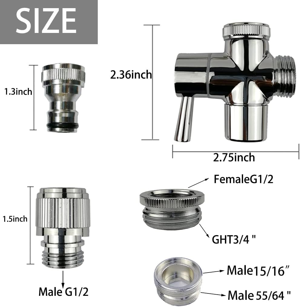 Brass Faucet Diverter Valve with Quick Connection, Faucet Diverter Adapter from Sink to Garden Hose/Shower Hose, Washing Machine/Dishwasher,For Bathroom/Kitchen Sink Faucet (Chrome) image number 2