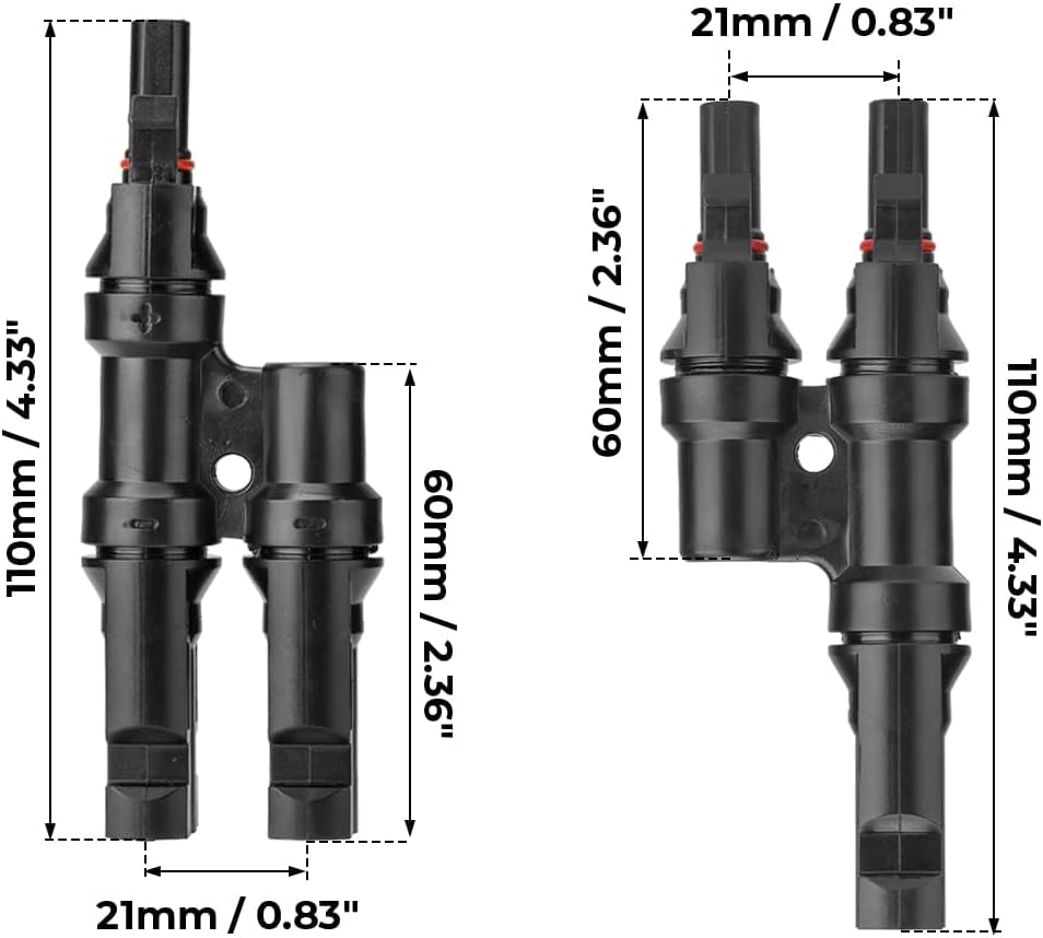1 Pair 2 to 1 2 Branch Waterproof T Branch Cable Connectors Solar PV Panel Connector Male & Female image number 1