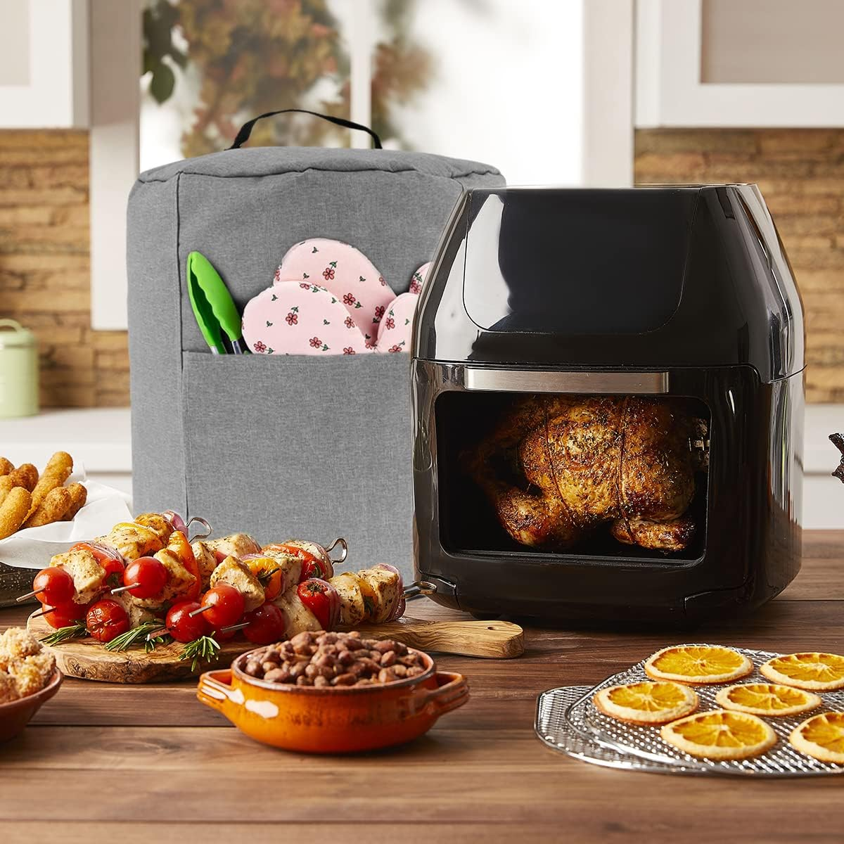 Air Fryer Dust Cover with Handle and Storage Pocket Reusable Oxford Cloth Pressure Cooker Protective Cover Washable Rice Cooker Small Appliance Dust Cover Fryer Accessories for Air Fryer BN image number 5