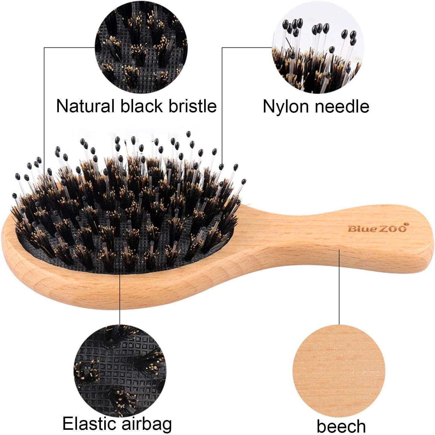 Wiroouia Fine Hair Brush for Women - Flyaway Hair Frizz Reduce Comb Boar Bristle with Massage Brush Wooden Handle | Personal Hairstyle Grooming Accessories for Hotel, Daily, School, Traveling image number 4