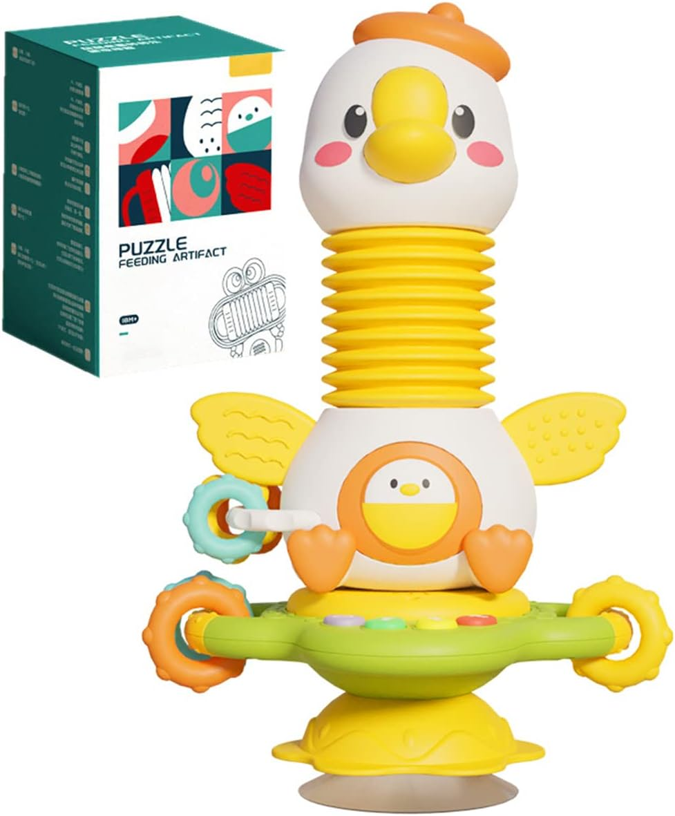 Baby High Chair Toys with Suction Cups Montessori Highchair Rattle Toy Early Educational Interactive Baby Tray Toy Cute Fun Sensory High Chair Suction Toy for 12 Months up Infant Toddler(Goose) image number 5