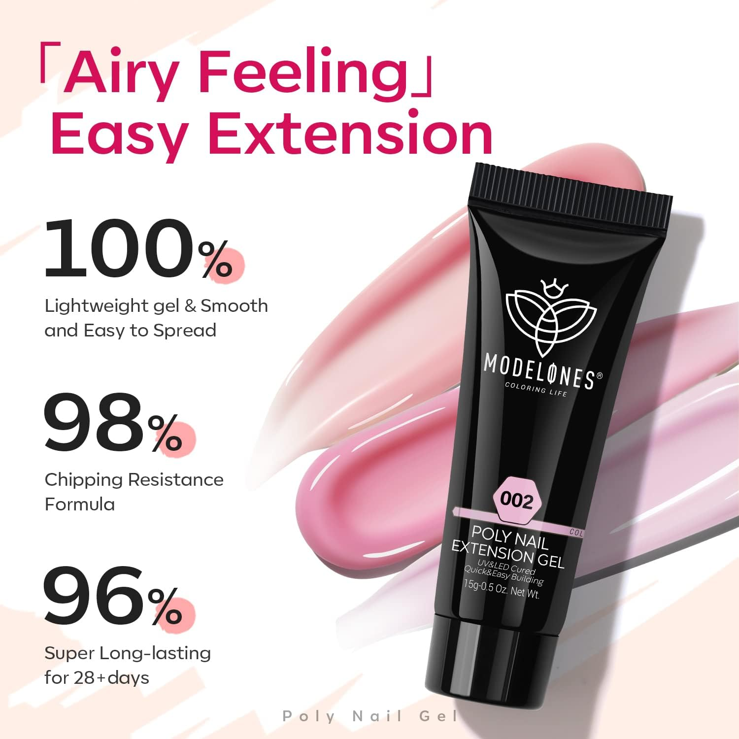 Modelones Poly Nail Gel Set - 6 Colors Pink Confetti Collection, Nude Pastel Extension Gel for Enhancement, Spring Summer French Manicure, DIY Home Salon Beauty Gift image number 5