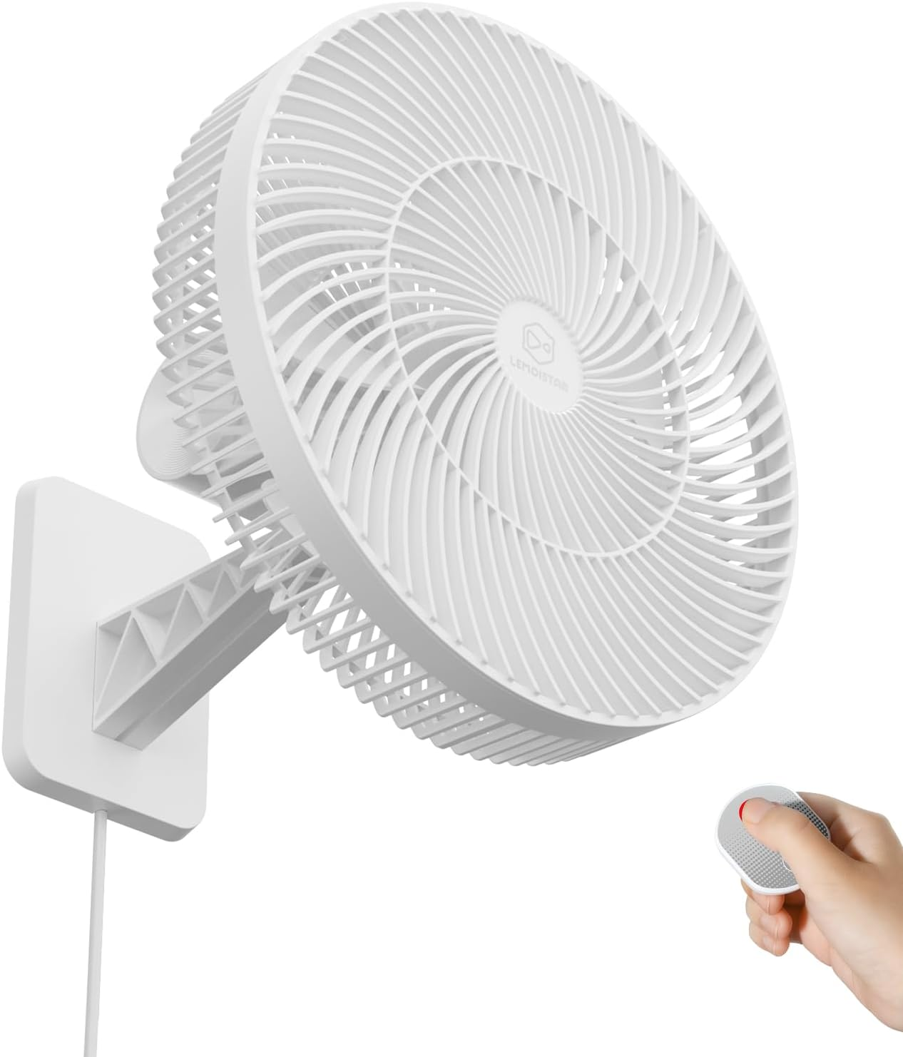 LEMOISTAR 12" Quiet 4-Speed Wall Mounted Fan with Remote Control, 90&deg;Oscillating Timer and Adjustable Tilt, 98" Cord, Ideal for Home, Bedroom, Gym, Garage, RV, Office-Grey