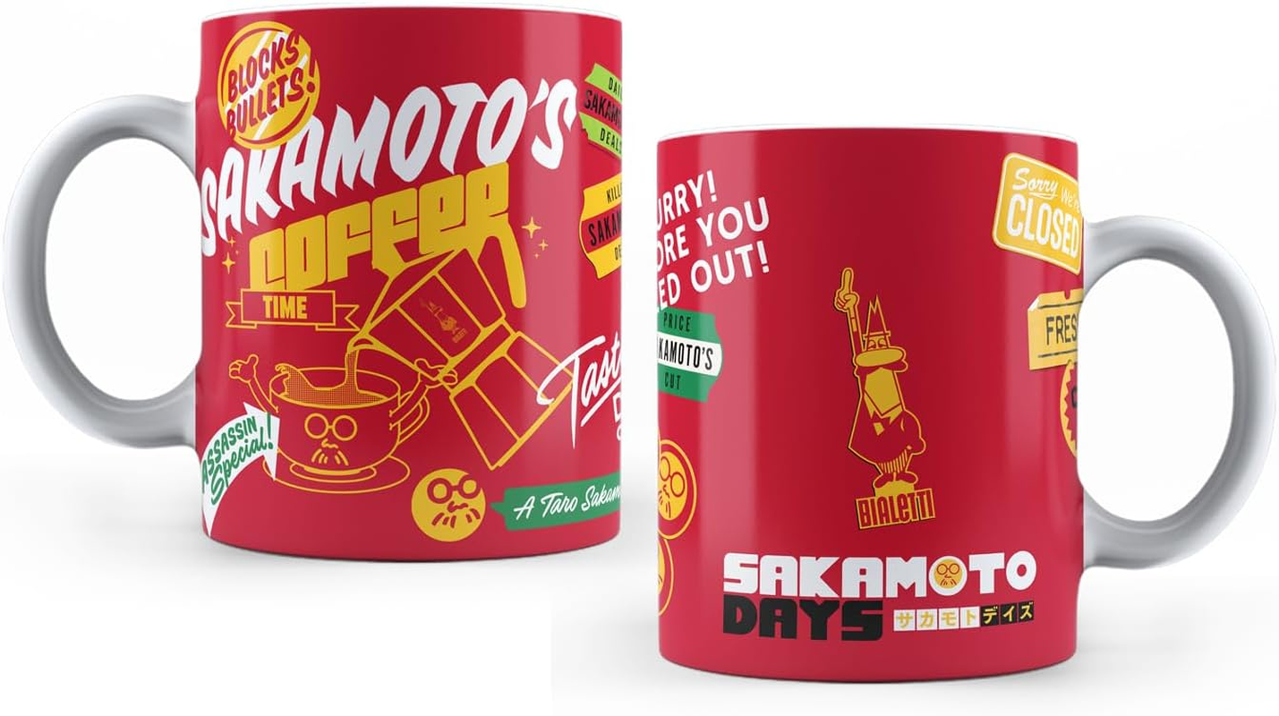 Bialetti - Sakamoto Days Cup & Saucer, Set of 4 Cups and Saucers, Porcelain